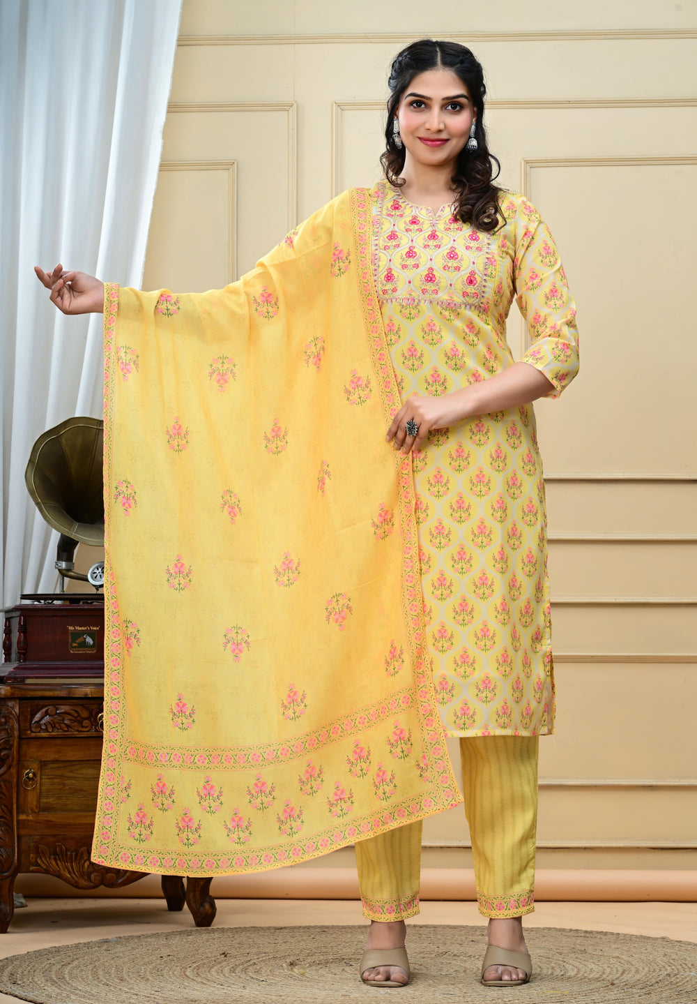 Yellow Cotton Embroidered Maternity & Feeding Kurta Pant Set with Dupatta – Mumzhug Ethnic Wear