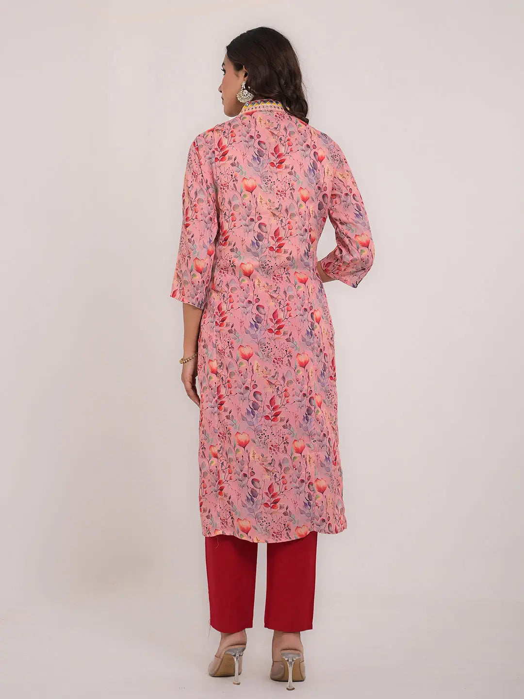 Women's Maslin Silk Printed Embroidery Straight Kurta Kavita Gupta