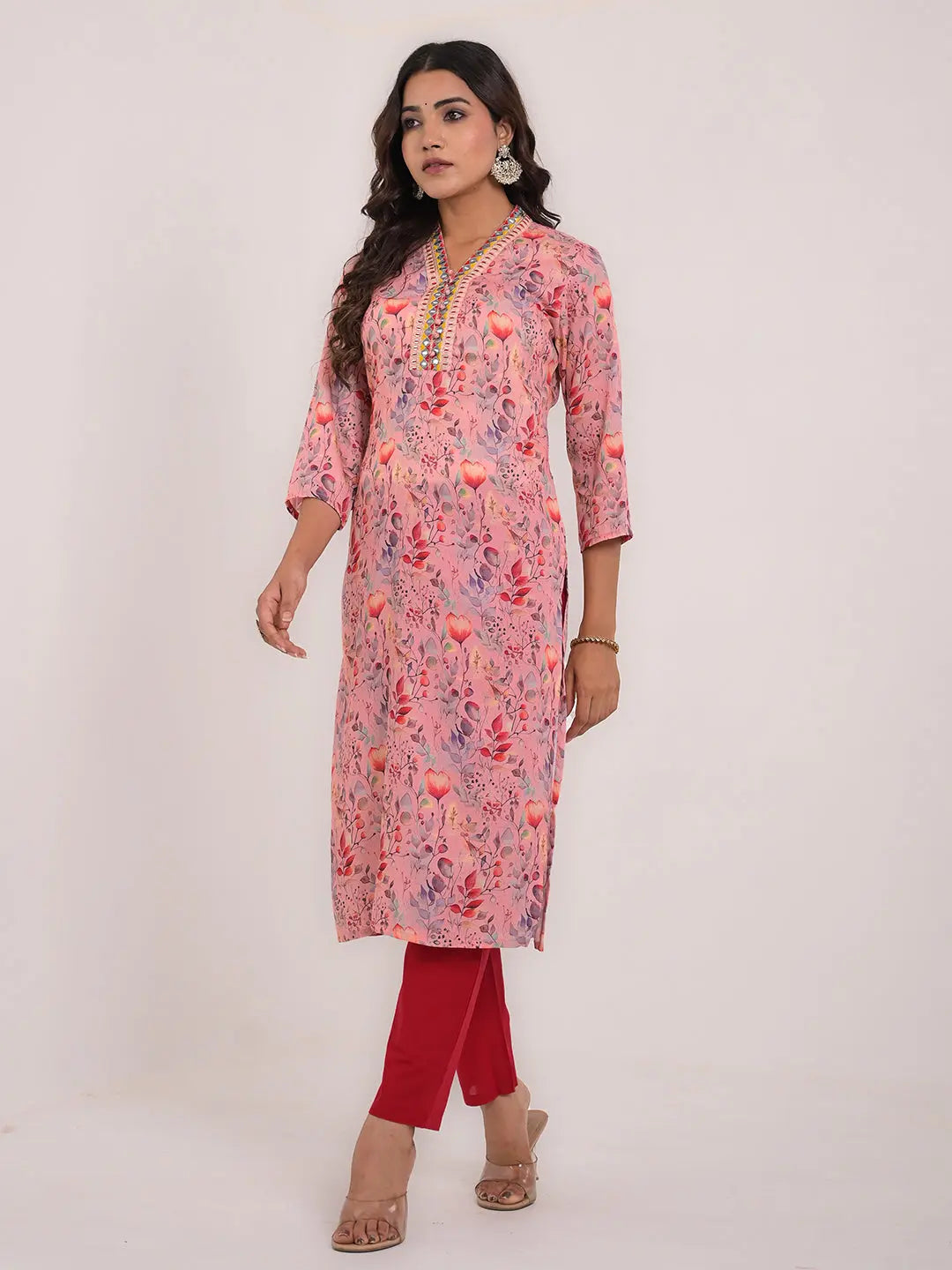 Women's Maslin Silk Printed Embroidery Straight Kurta Kavita Gupta