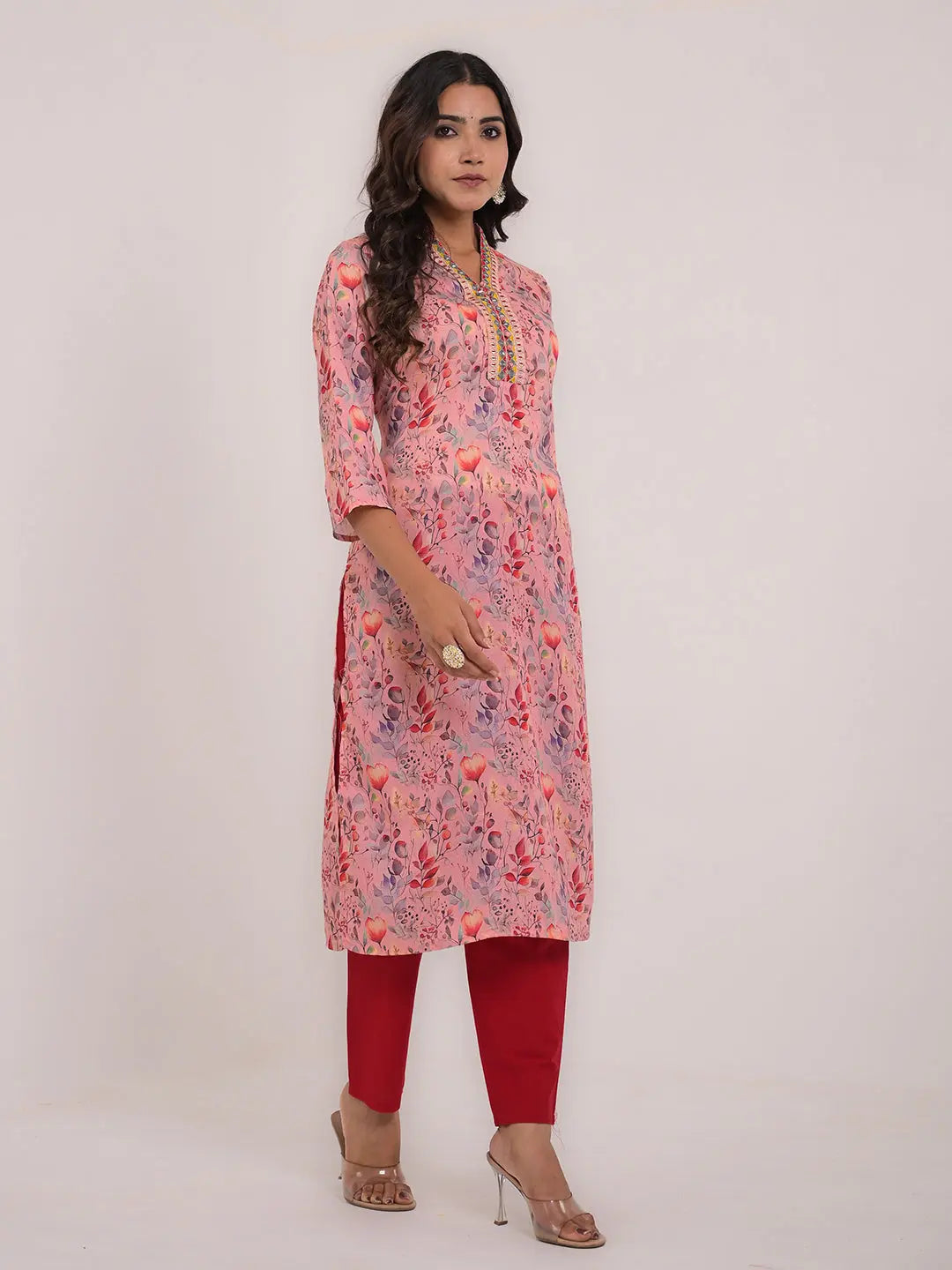 Women's Maslin Silk Printed Embroidery Straight Kurta Kavita Gupta