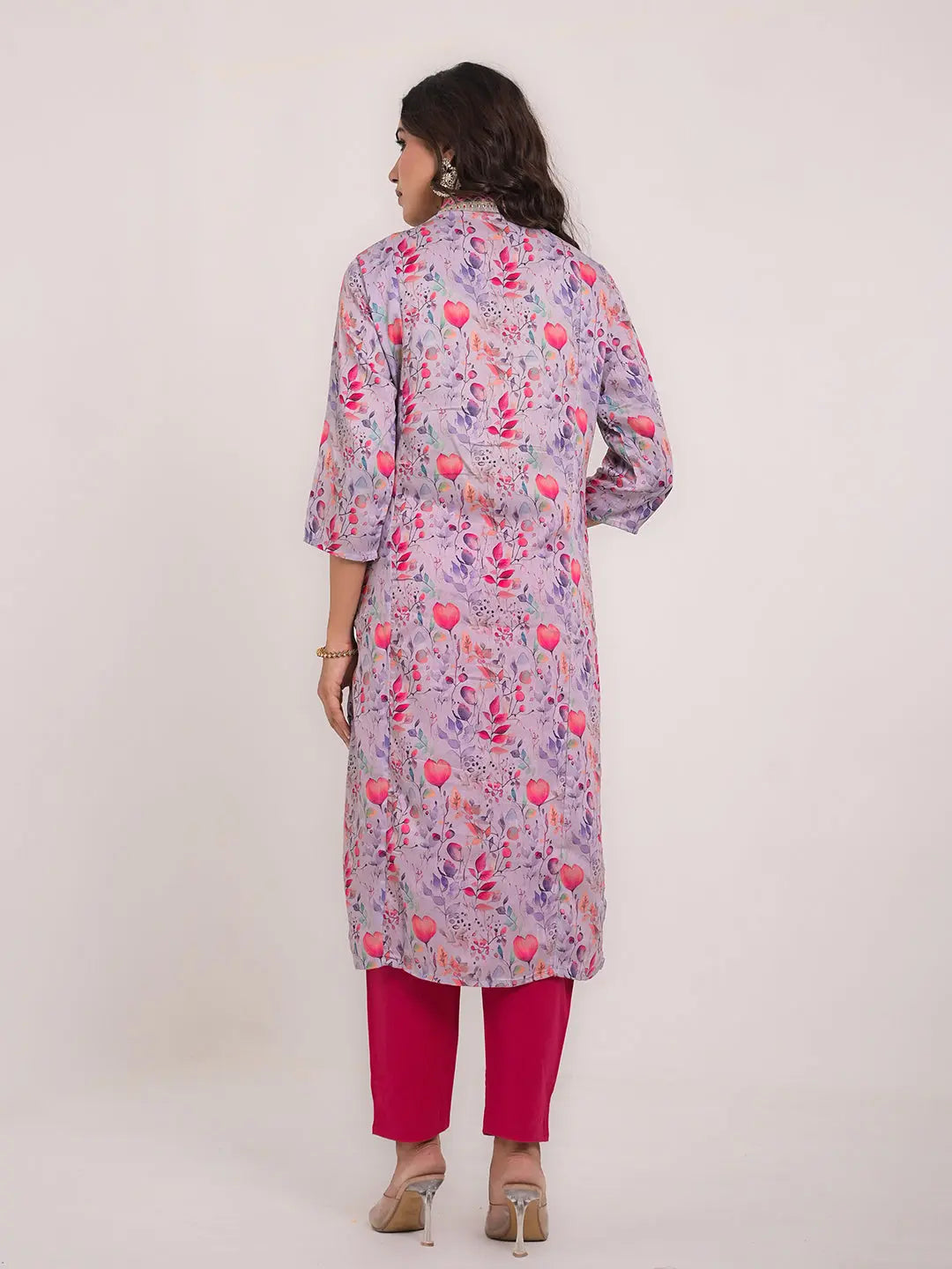 Women's Maslin Silk Printed Embroidery Straight Kurta Kavita Gupta