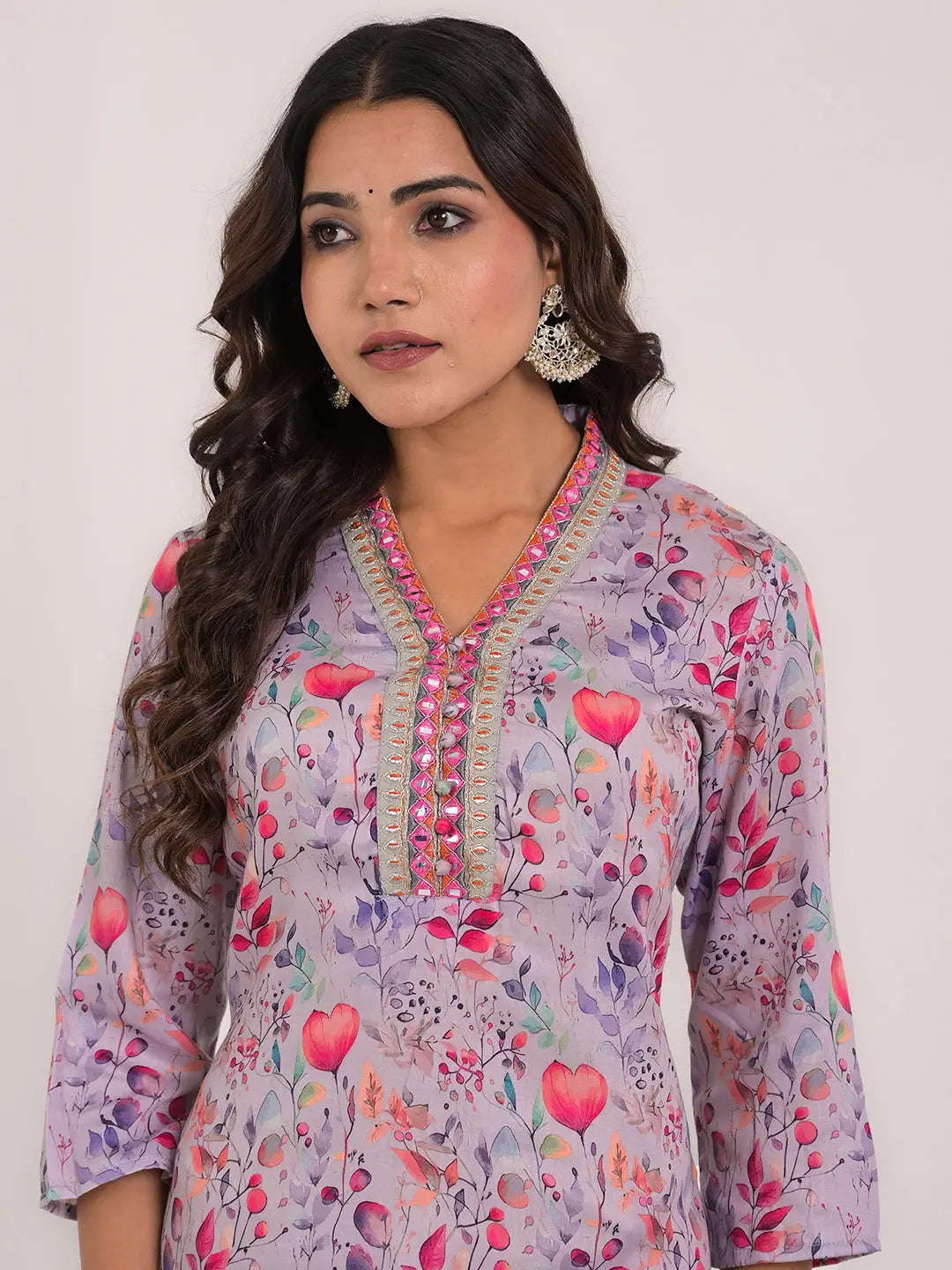 Women's Maslin Silk Printed Embroidery Straight Kurta Kavita Gupta