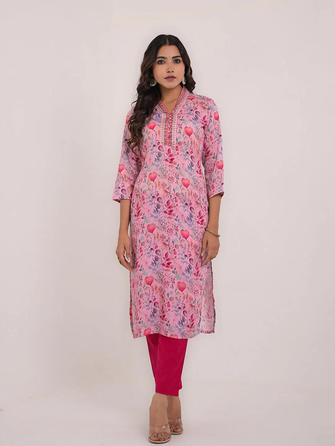 Women's Maslin Silk Printed Embroidery Straight Kurta Kavita Gupta