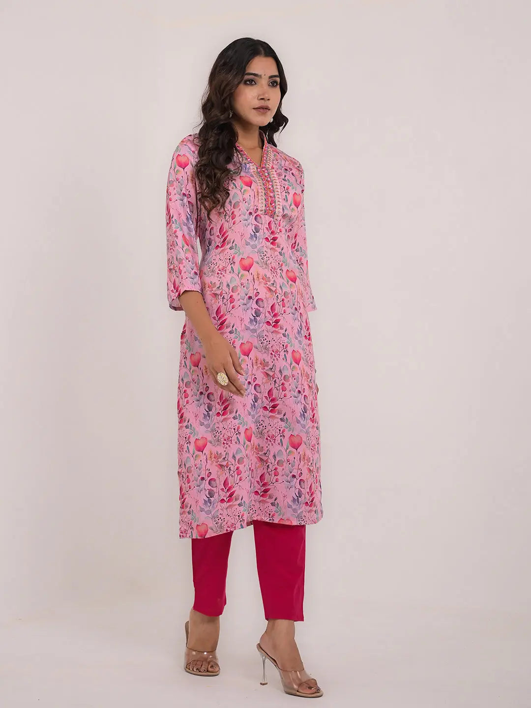 Women's Maslin Silk Printed Embroidery Straight Kurta Kavita Gupta