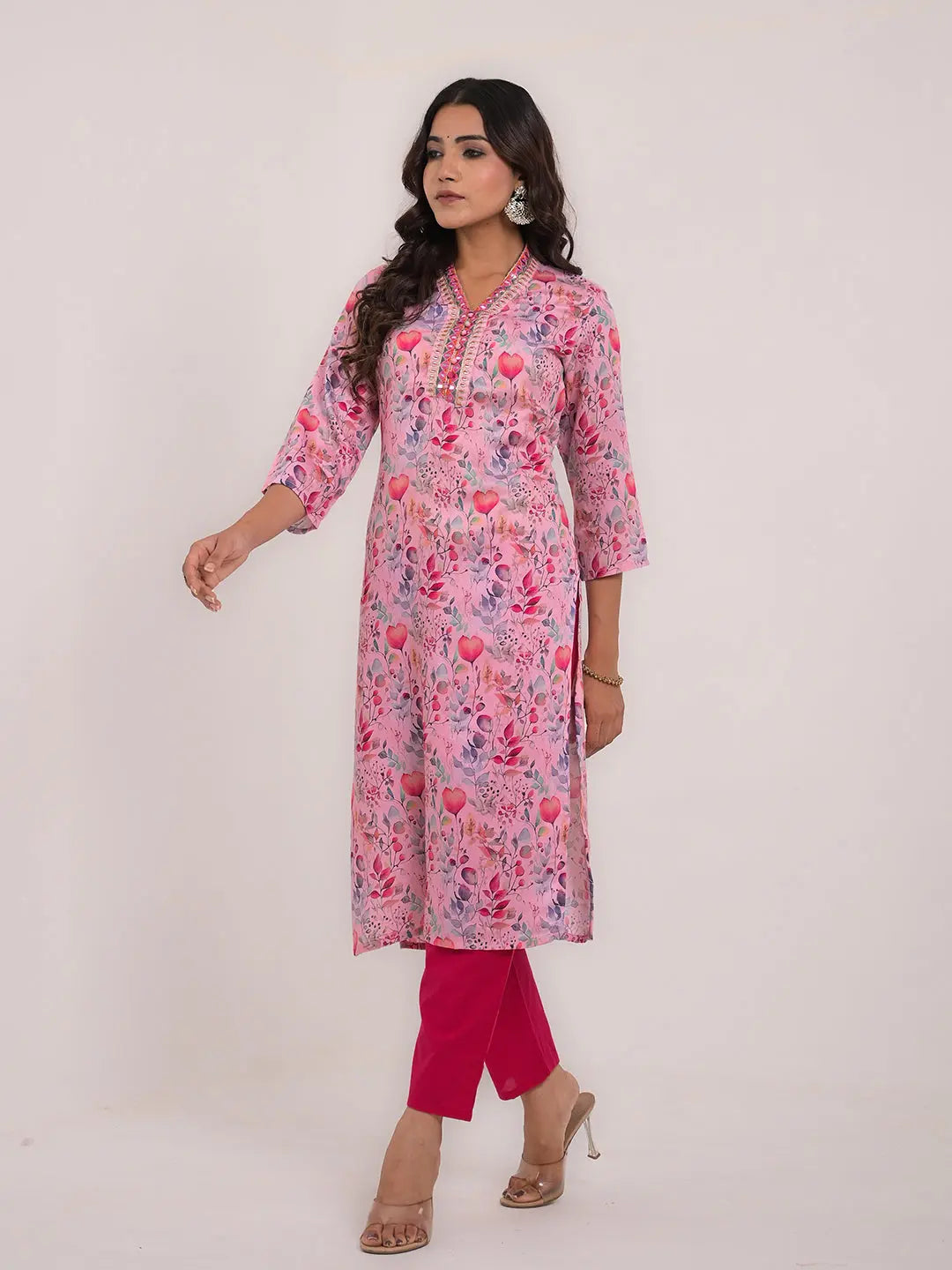 Women's Maslin Silk Printed Embroidery Straight Kurta Kavita Gupta