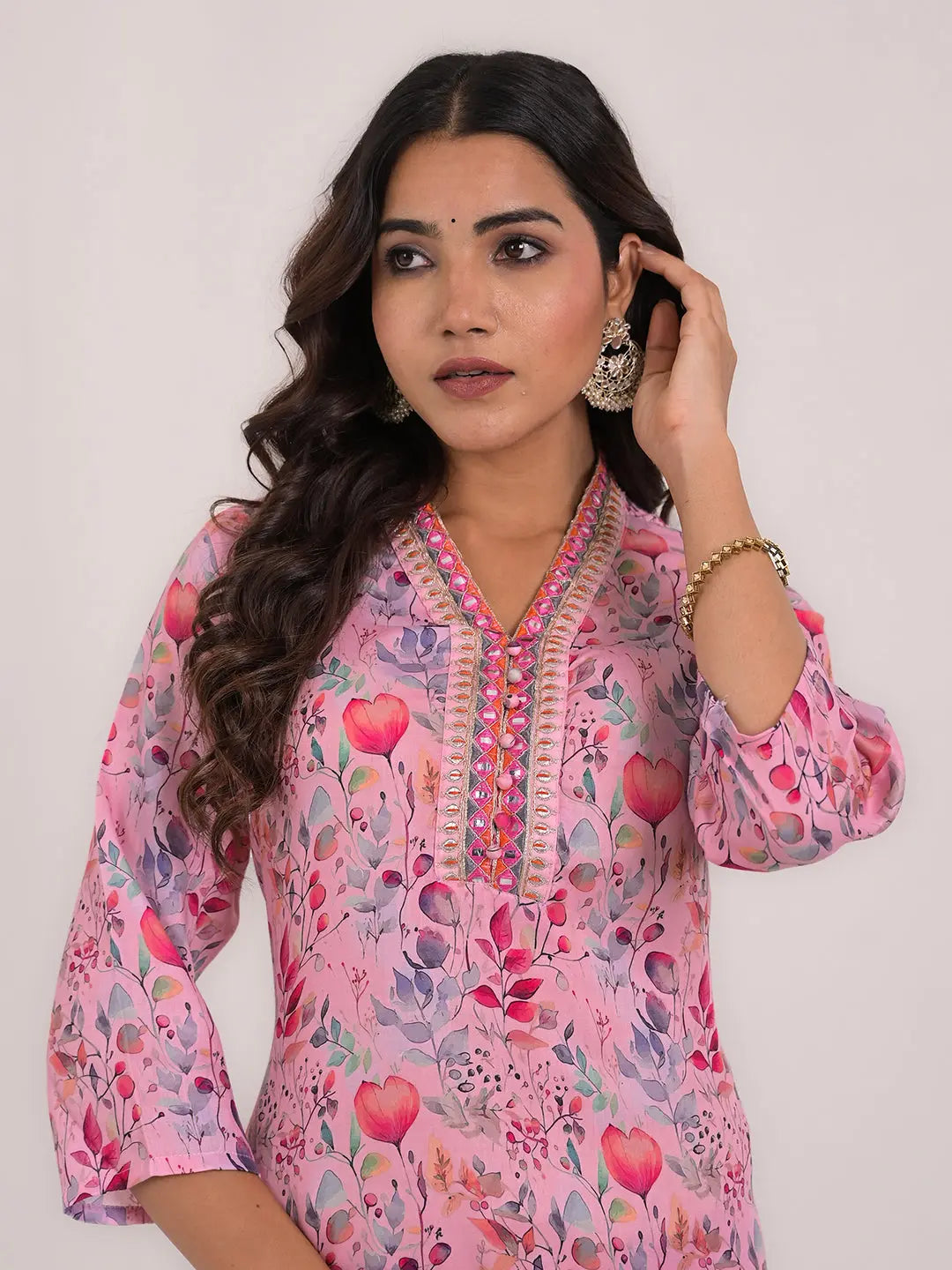 Women's Maslin Silk Printed Embroidery Straight Kurta Kavita Gupta