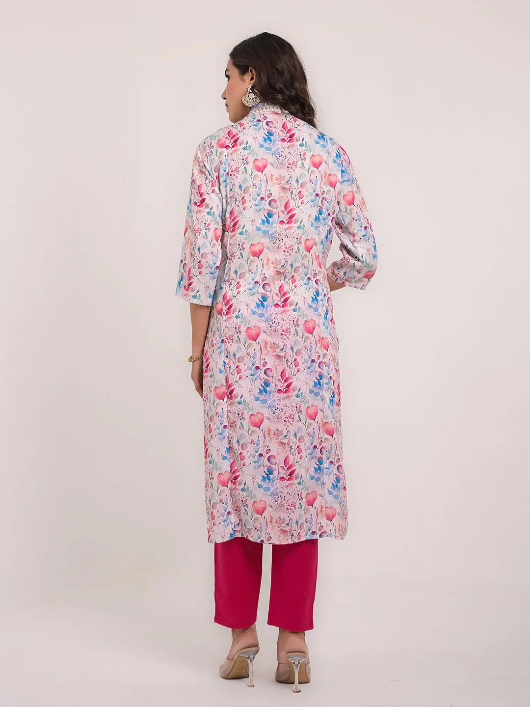 Women's Maslin Silk Printed Embroidery Straight Kurta Kavita Gupta