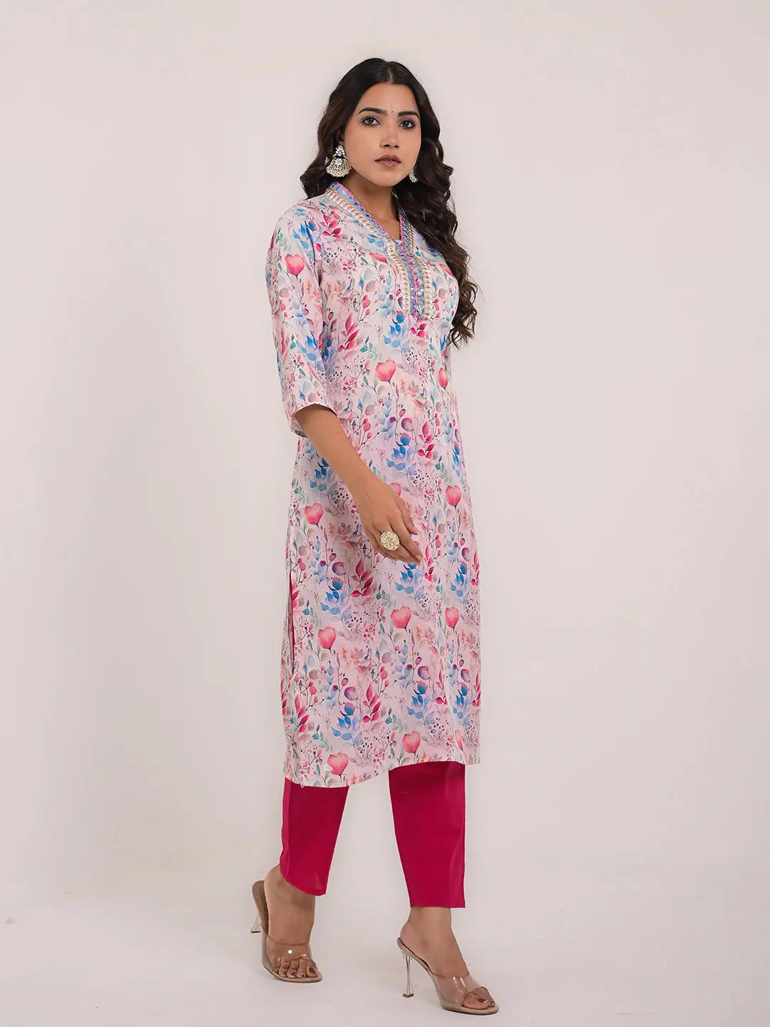 Women's Maslin Silk Printed Embroidery Straight Kurta Kavita Gupta