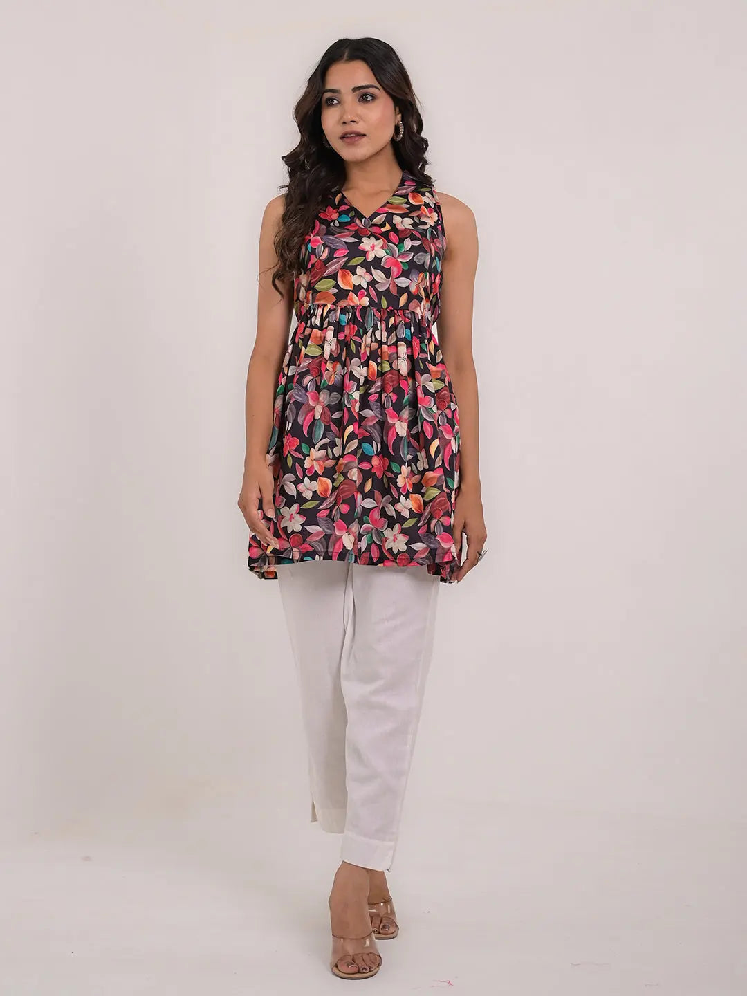 Women's Cotton Printed Sleeveless Flaired Top Kavita Gupta