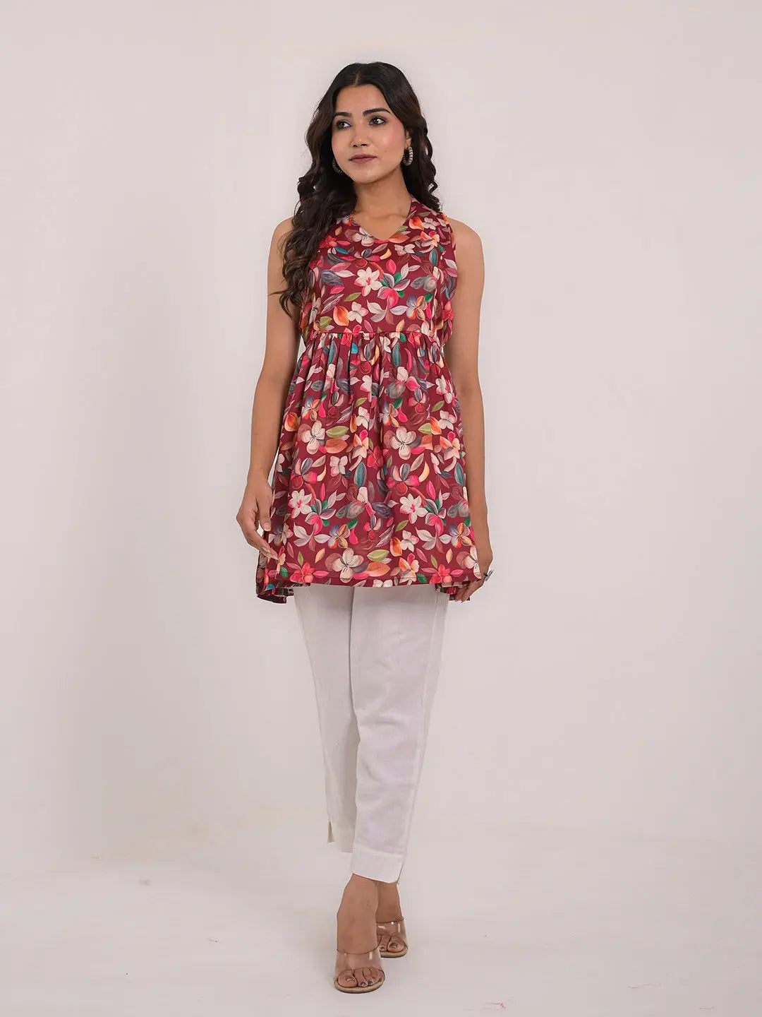 Women's Cotton Printed Sleeveless Flaired Top Kavita Gupta