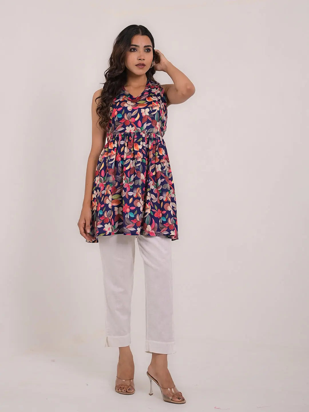 Women's Cotton Printed Sleeveless Flaired Top Kavita Gupta