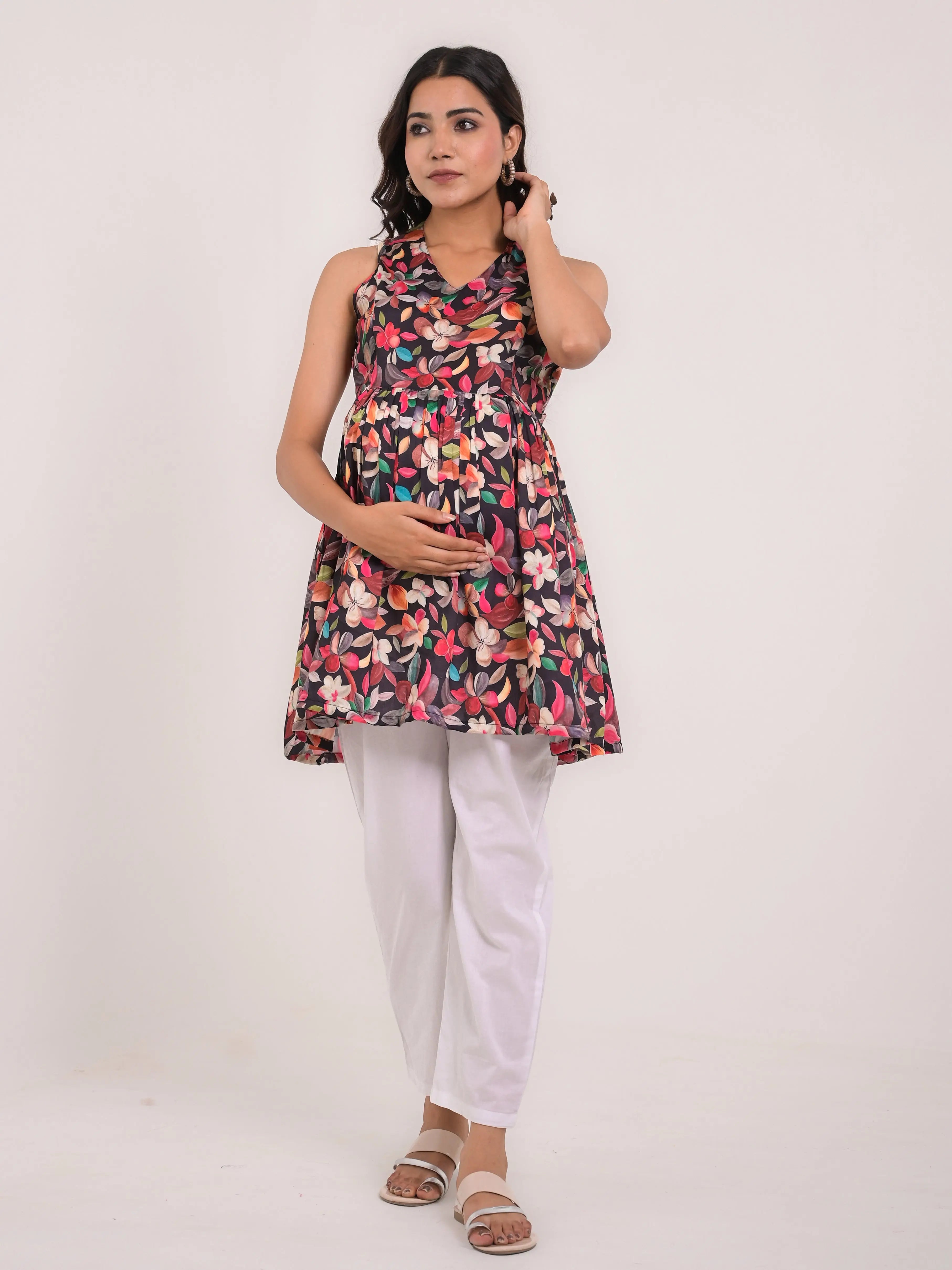 cotton printed flaired top  for feeding and maternity purpose mumzhug