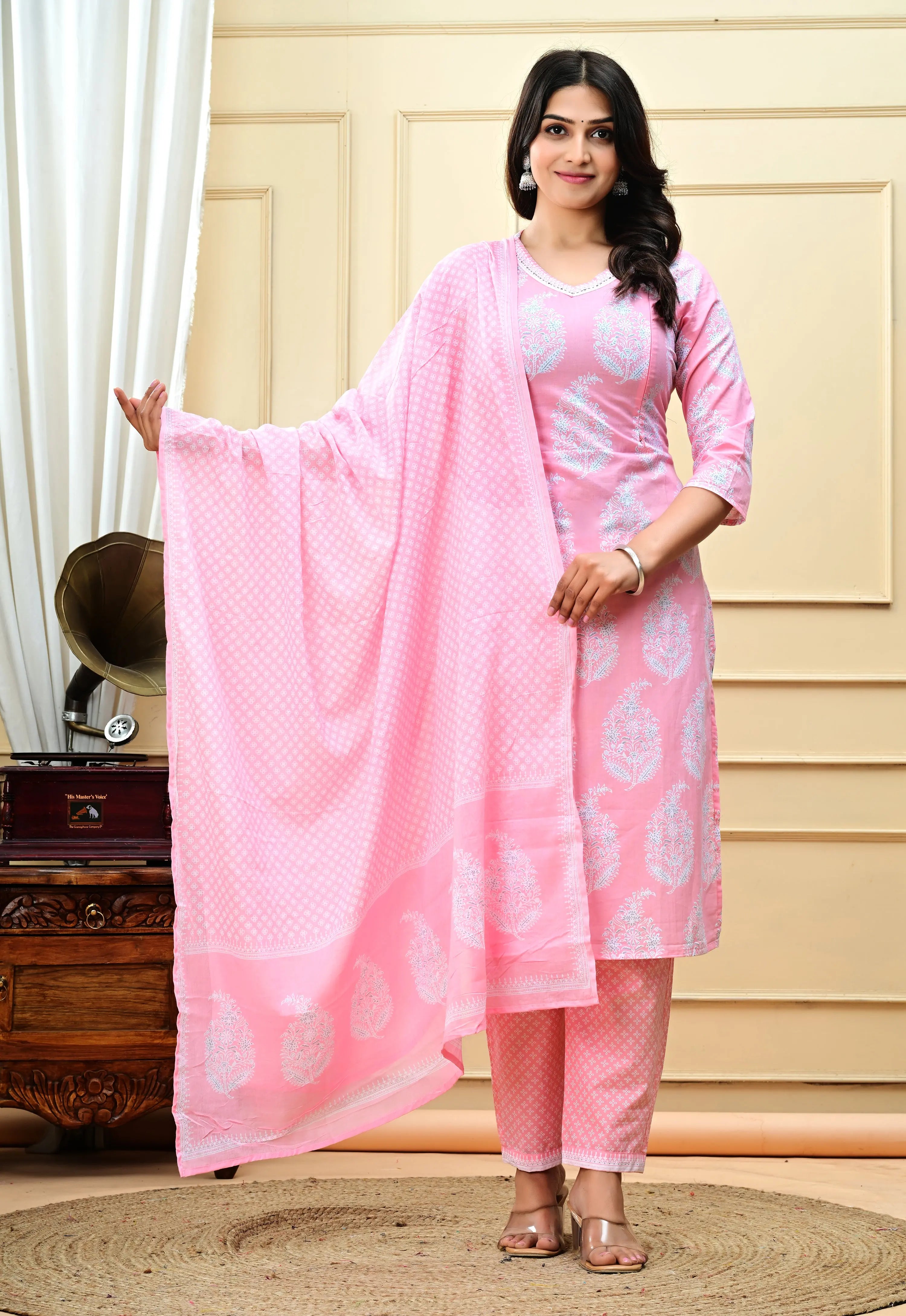 PLUS SIZED PURE COTTON BABY PINK COLORED KURTA PANT AND DUPATTA FOR FEEDING AND MATERNITY PURPOSE  mumzhug  Maternity Gown