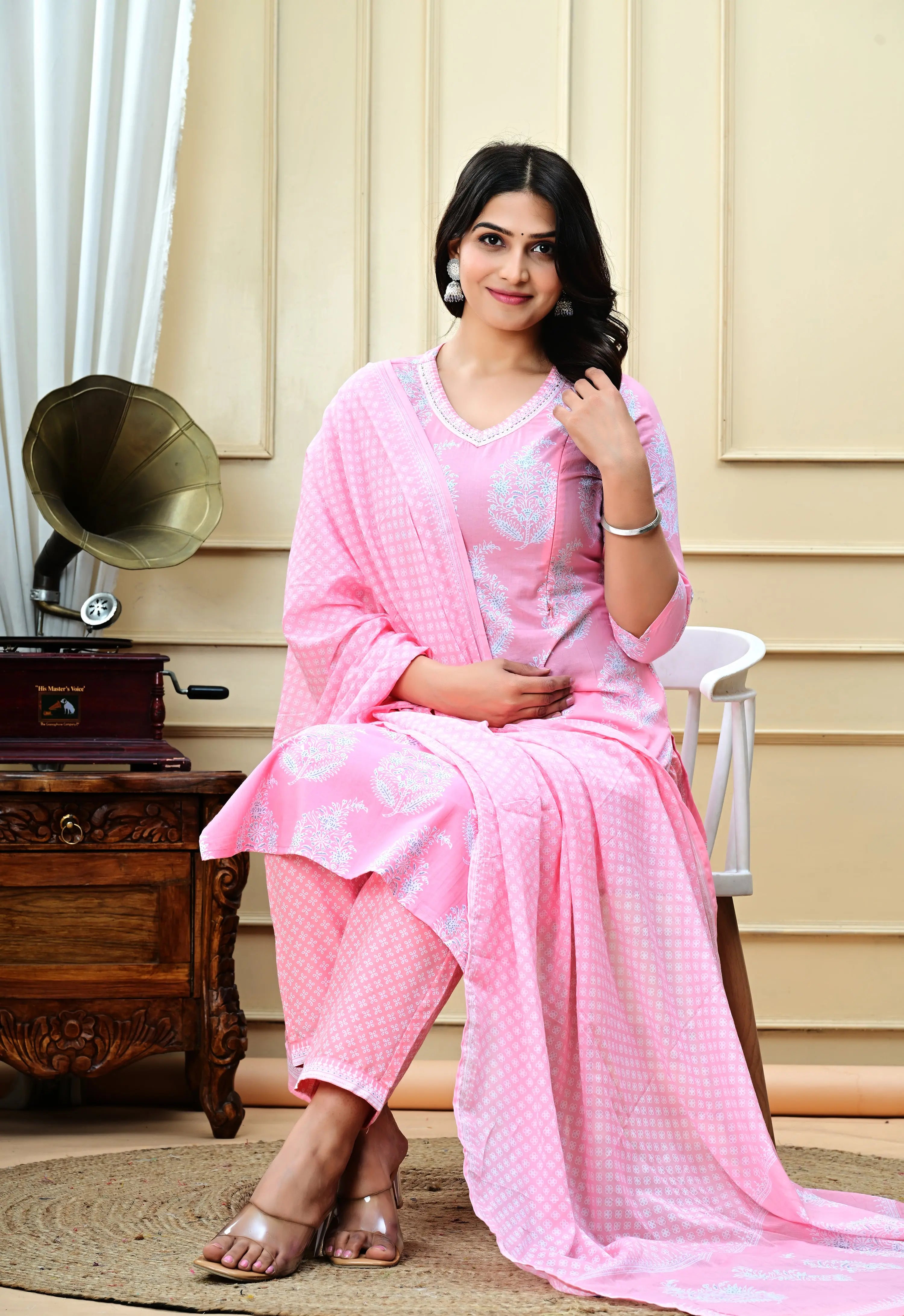 PLUS SIZED PURE COTTON BABY PINK COLORED KURTA PANT AND DUPATTA FOR FEEDING AND MATERNITY PURPOSE  mumzhug  Maternity Gown