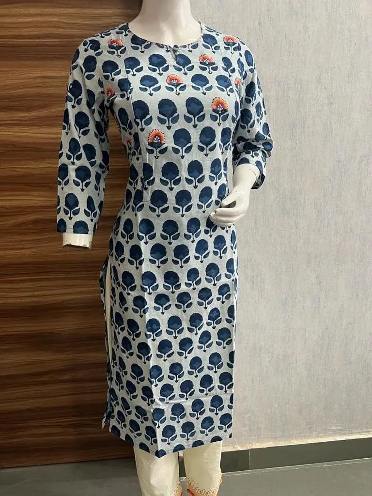 MUMZ – 014 INDIGO HAND-BLOCK PRINTED FEEDING OR NURSING KURTA WITH EMBROIDERY mumzhug