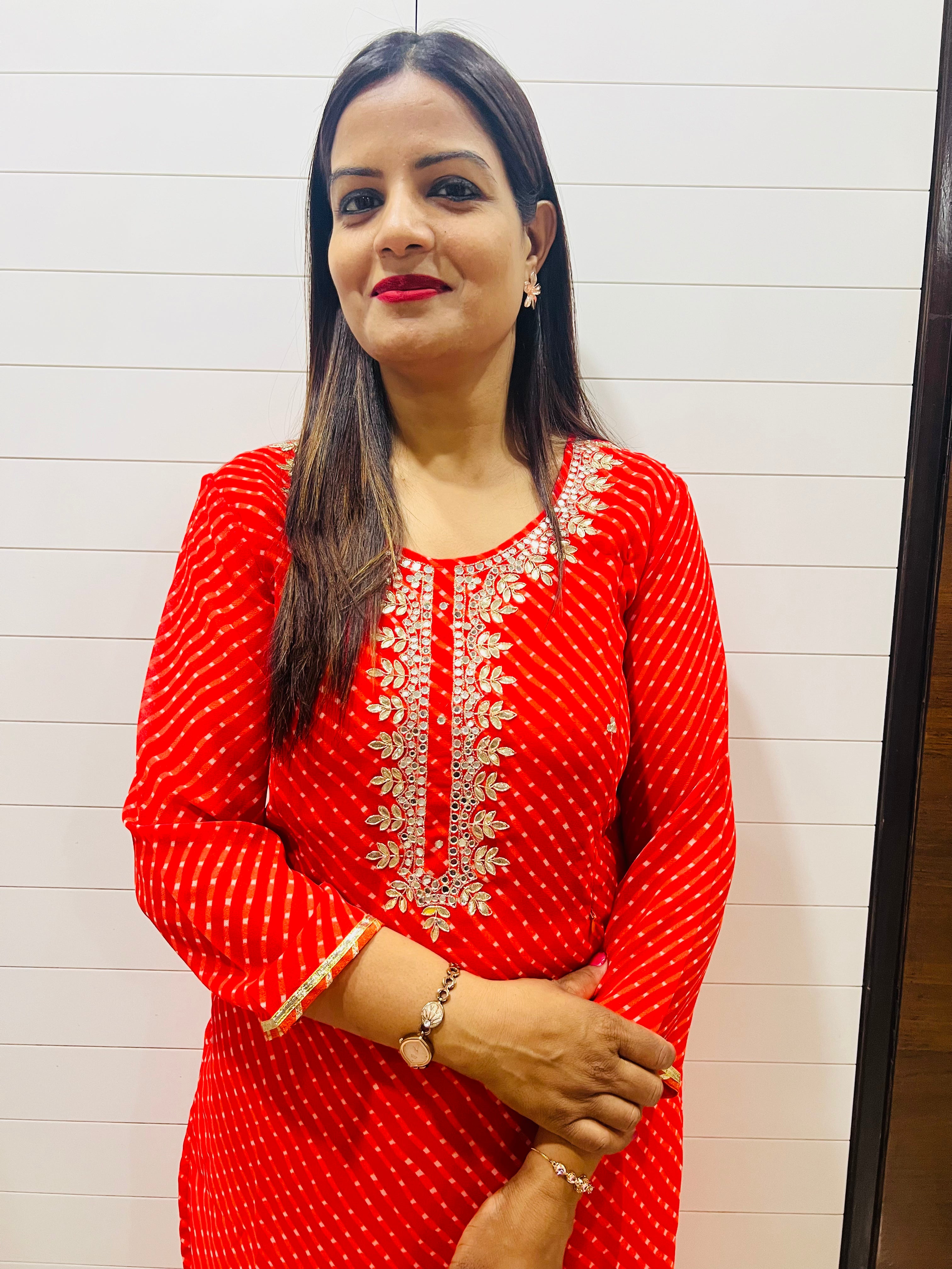 Orange Georgette Hand Embroidered Feeding Kurta with Attached Lining