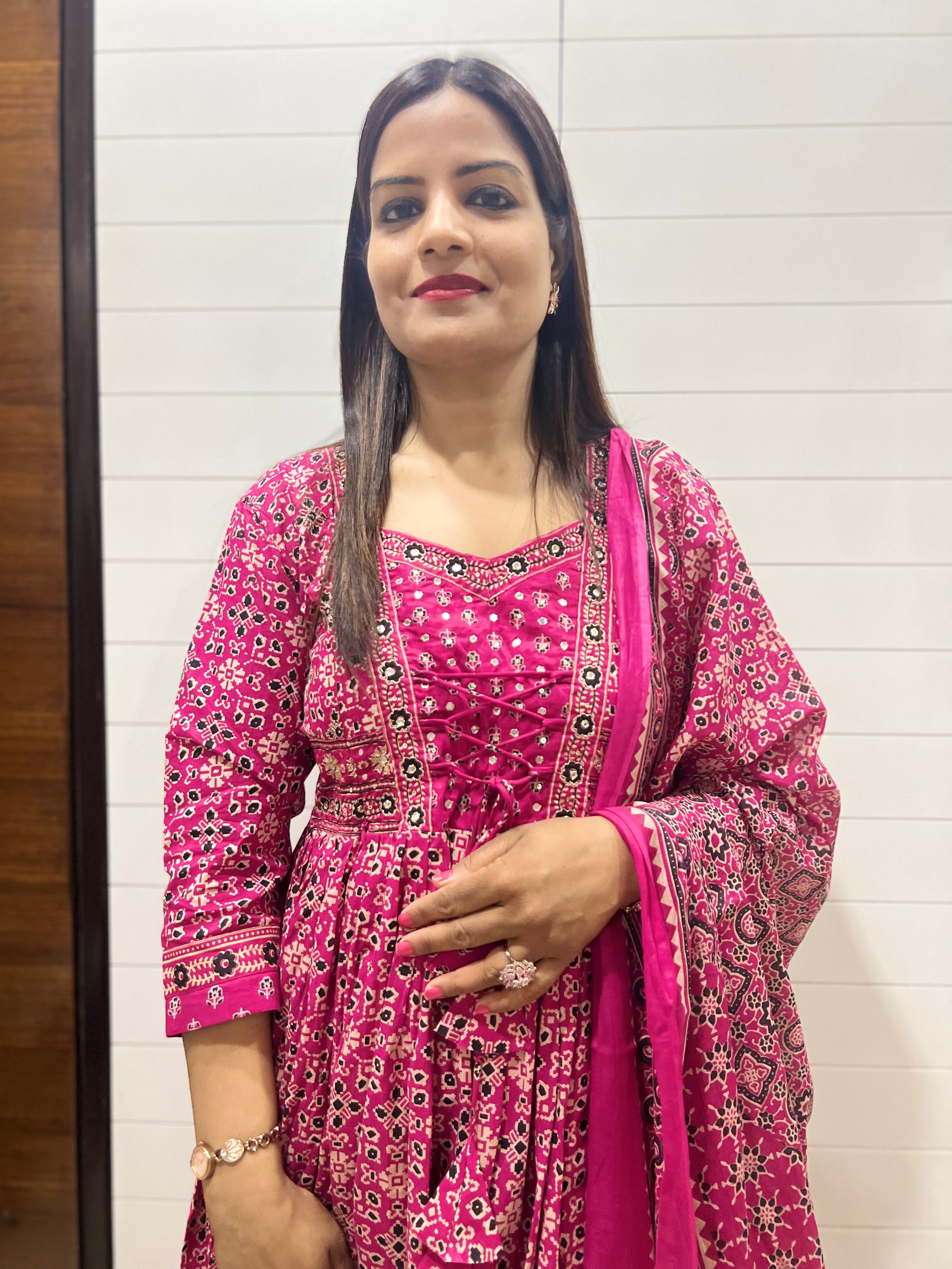 Pre-Book Fuchsia Pure Cotton Flared Maternity and Feeding Suit Set- prebooking is currently closed