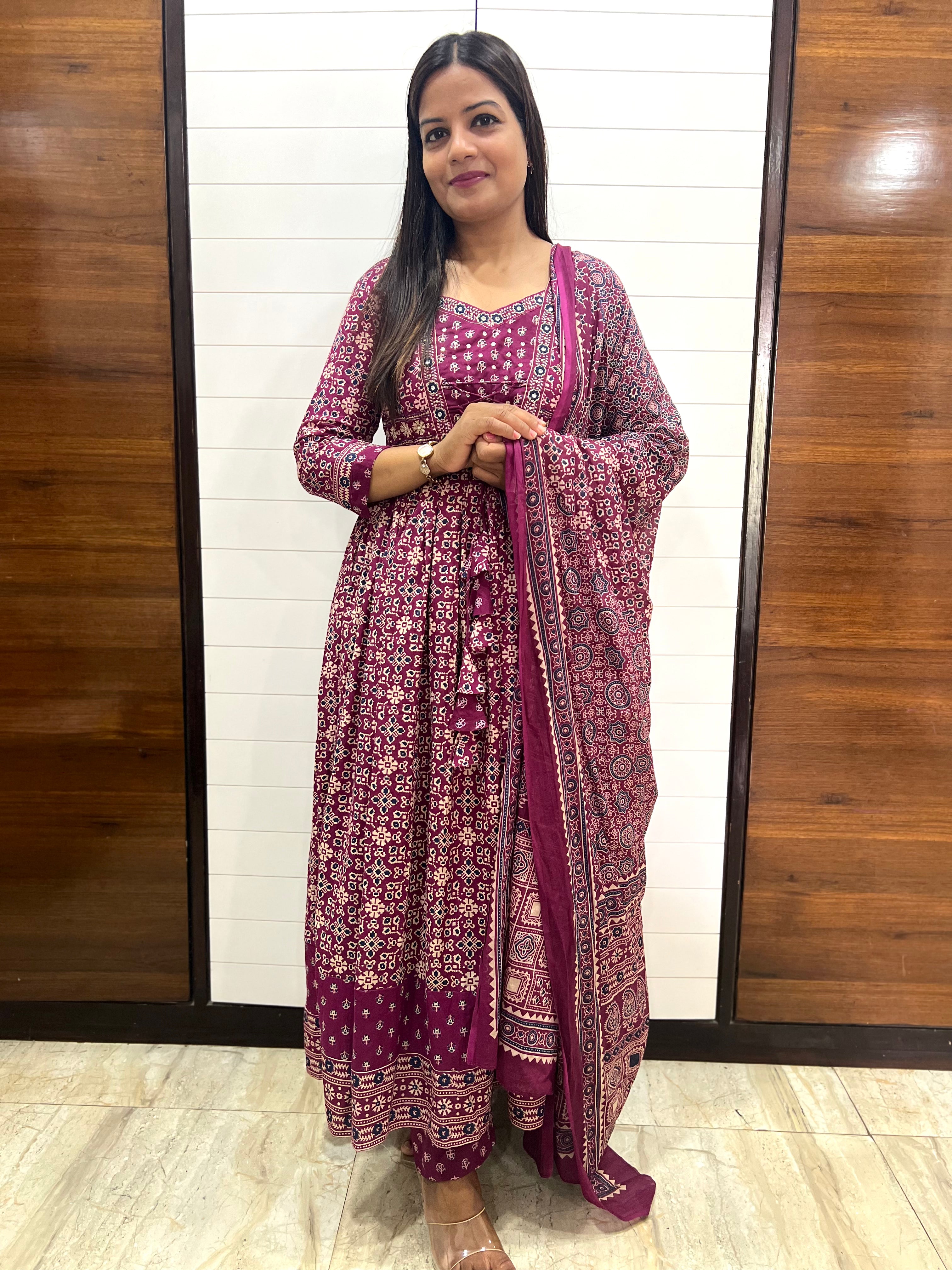 Pre-Book Wine Pure Cotton Flared Maternity and Feeding Suit Set- dispatching starts 30th April