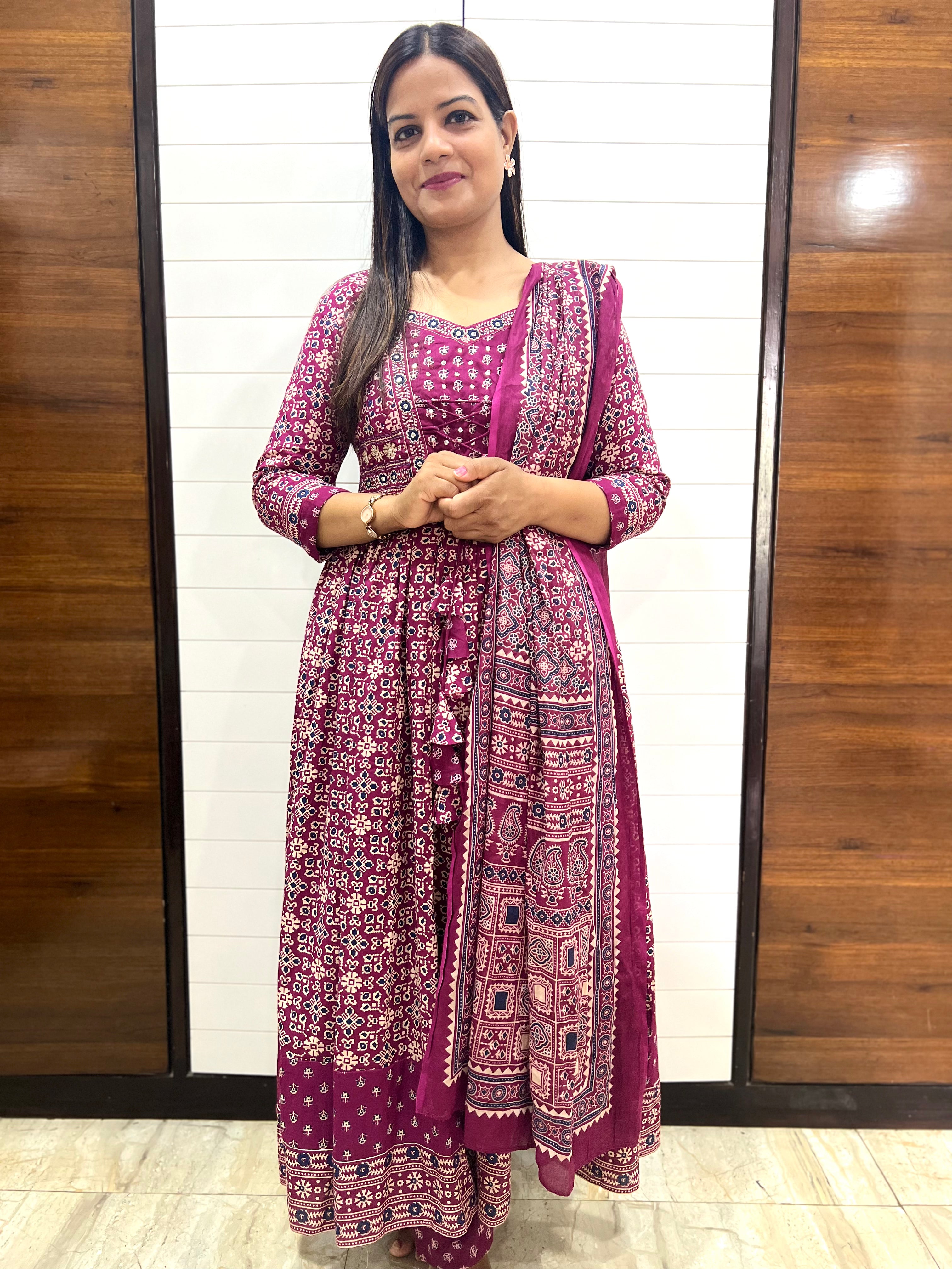 Pre-Book Wine Pure Cotton Flared Maternity and Feeding Suit Set- dispatching starts 30th April