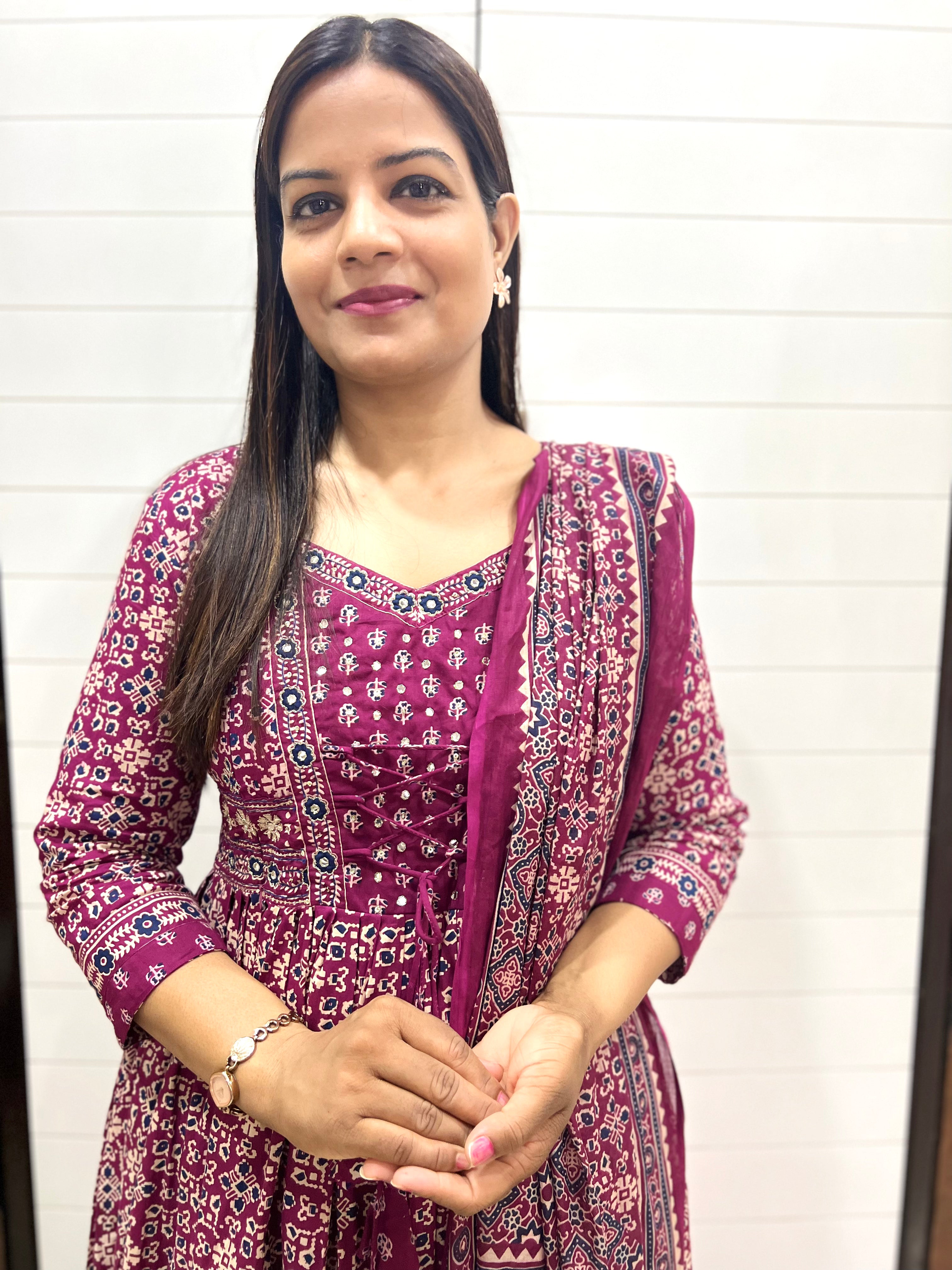 Pre-Book Wine Pure Cotton Flared Maternity and Feeding Suit Set- dispatching starts 30th April