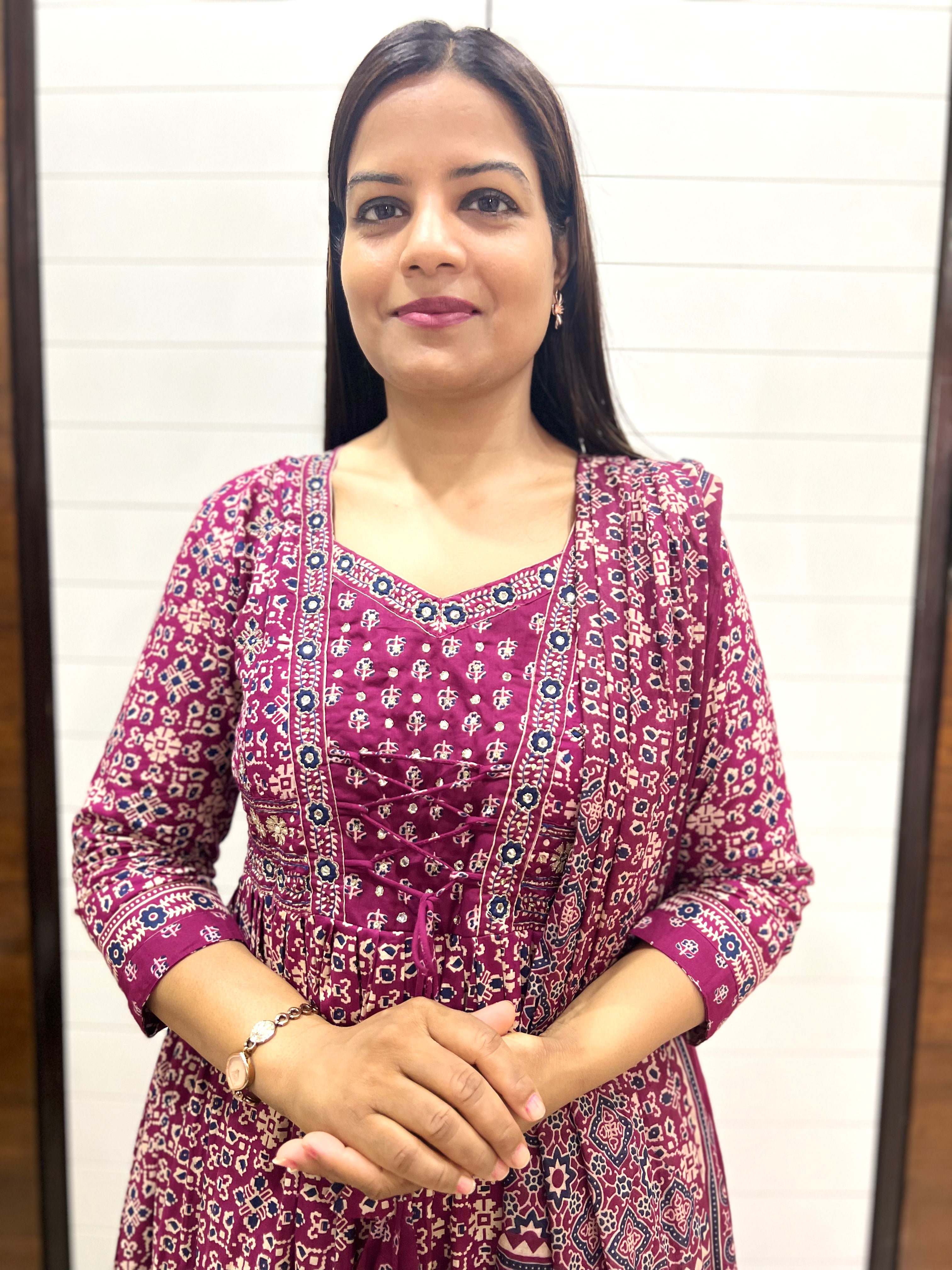 Pre-Book Wine Pure Cotton Flared Maternity and Feeding Suit Set- dispatching starts 30th April