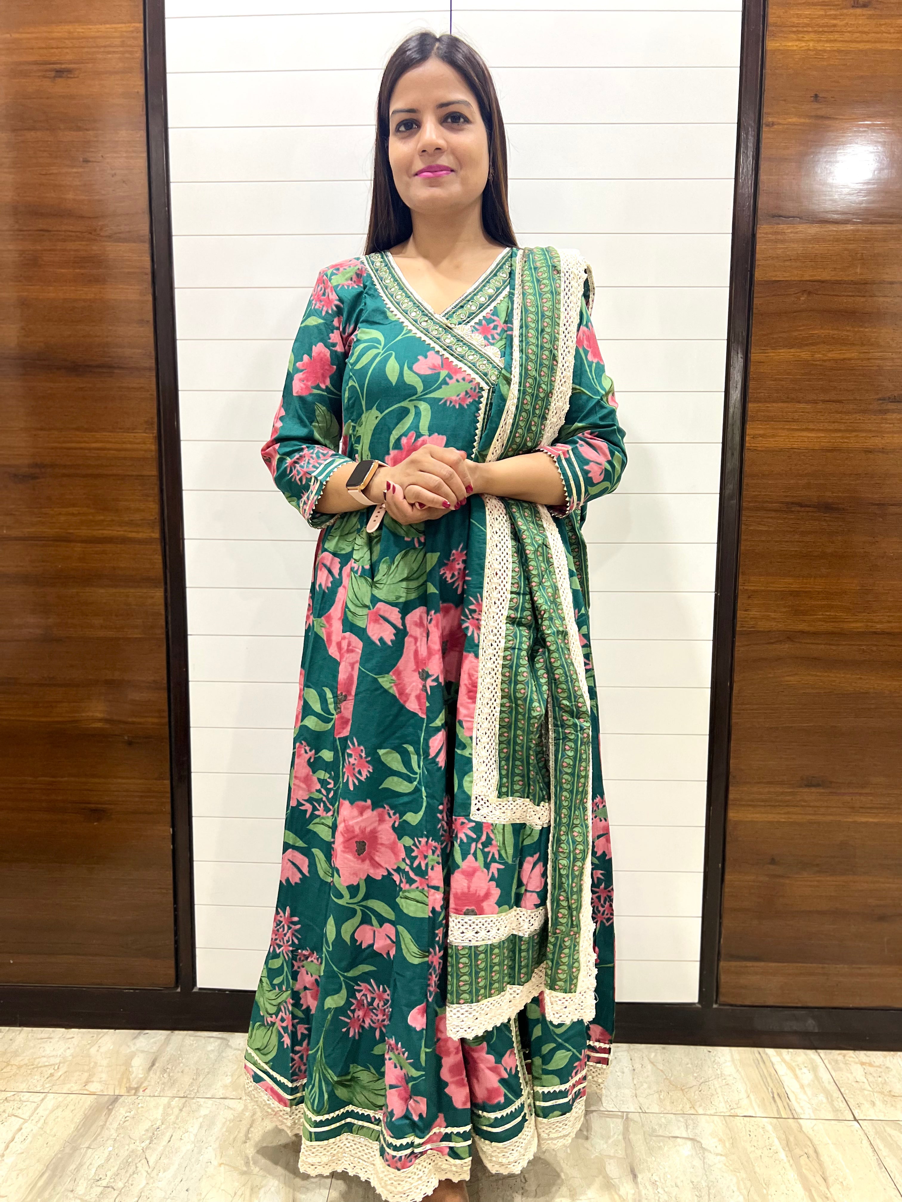 Mumzhug Pure Cotton Printed Flared Feeding and Maternity Anarkali Pant and Dupatta set