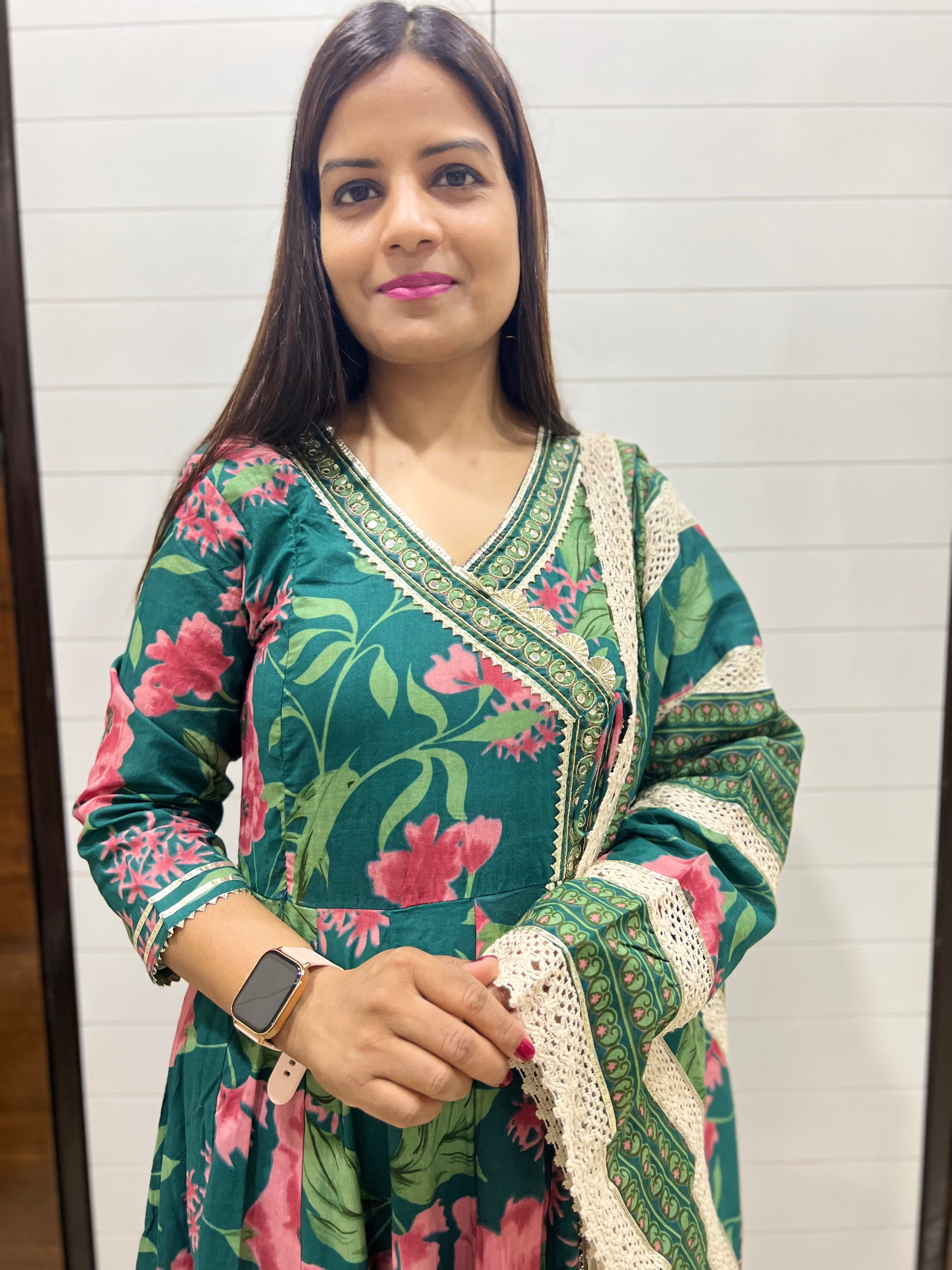 Mumzhug Pure Cotton Printed Flared Feeding and Maternity Anarkali Pant and Dupatta set