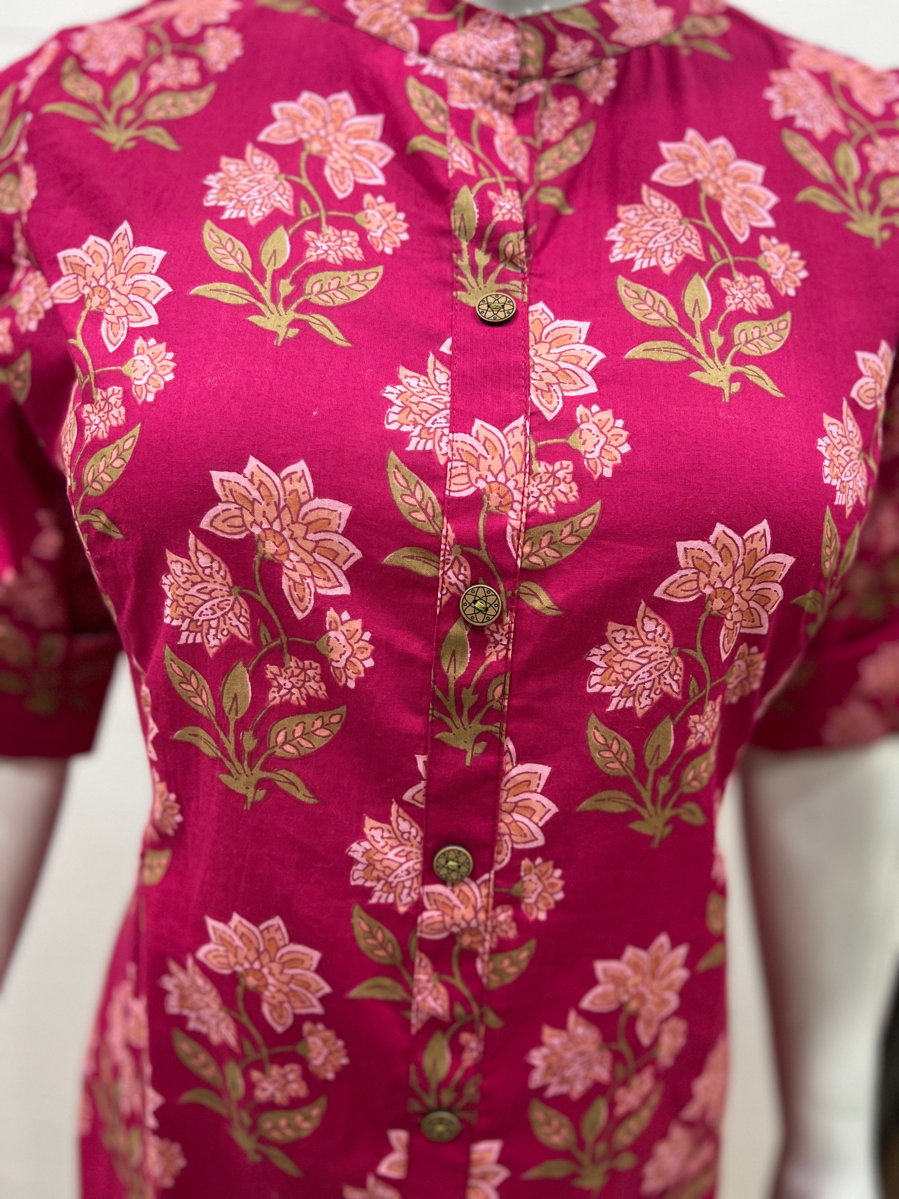 Fuchsia Floral Pure Cotton Printed Feeding Kurta and Pant Set