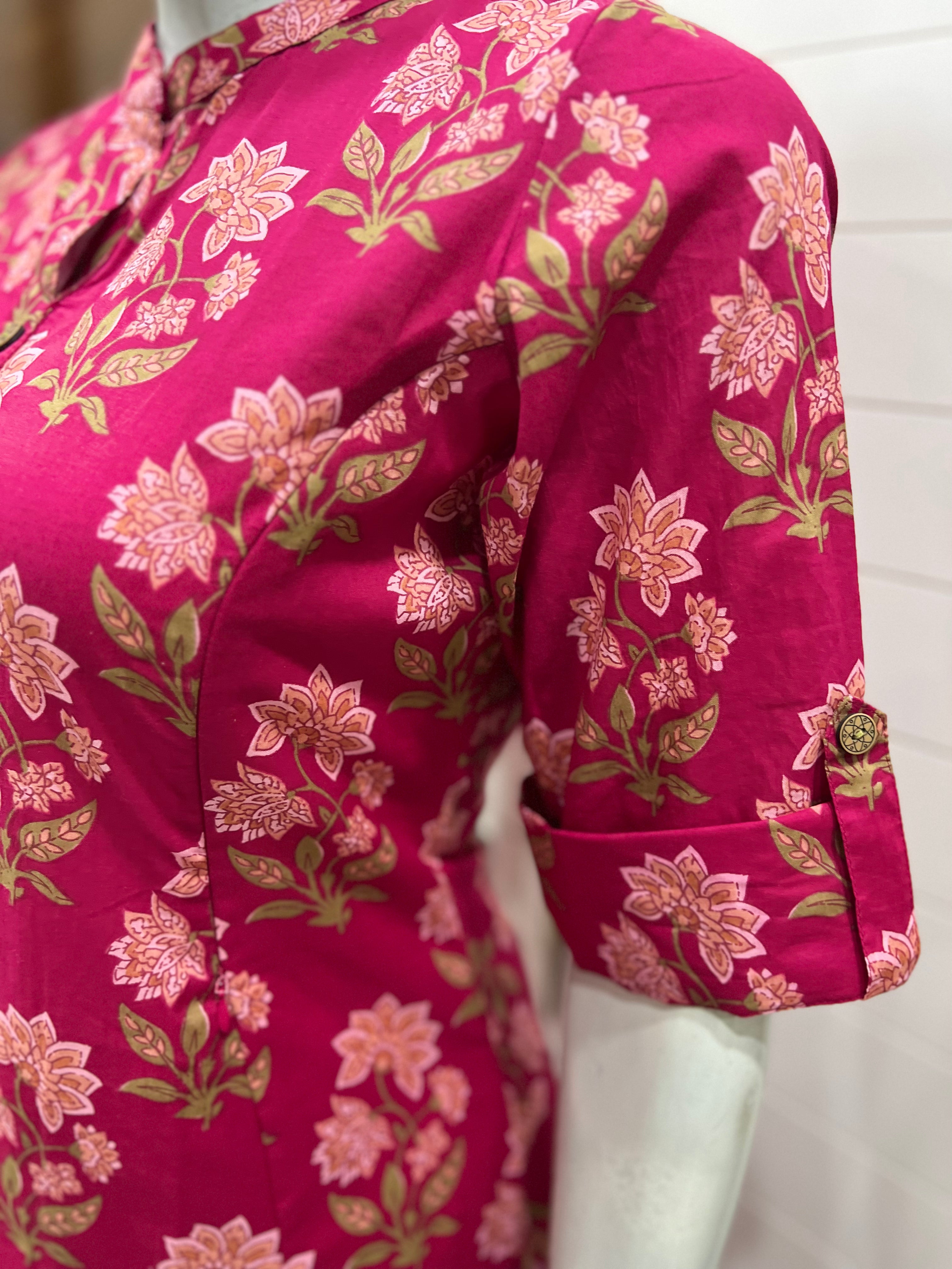 Fuchsia Floral Pure Cotton Printed Feeding Kurta and Pant Set