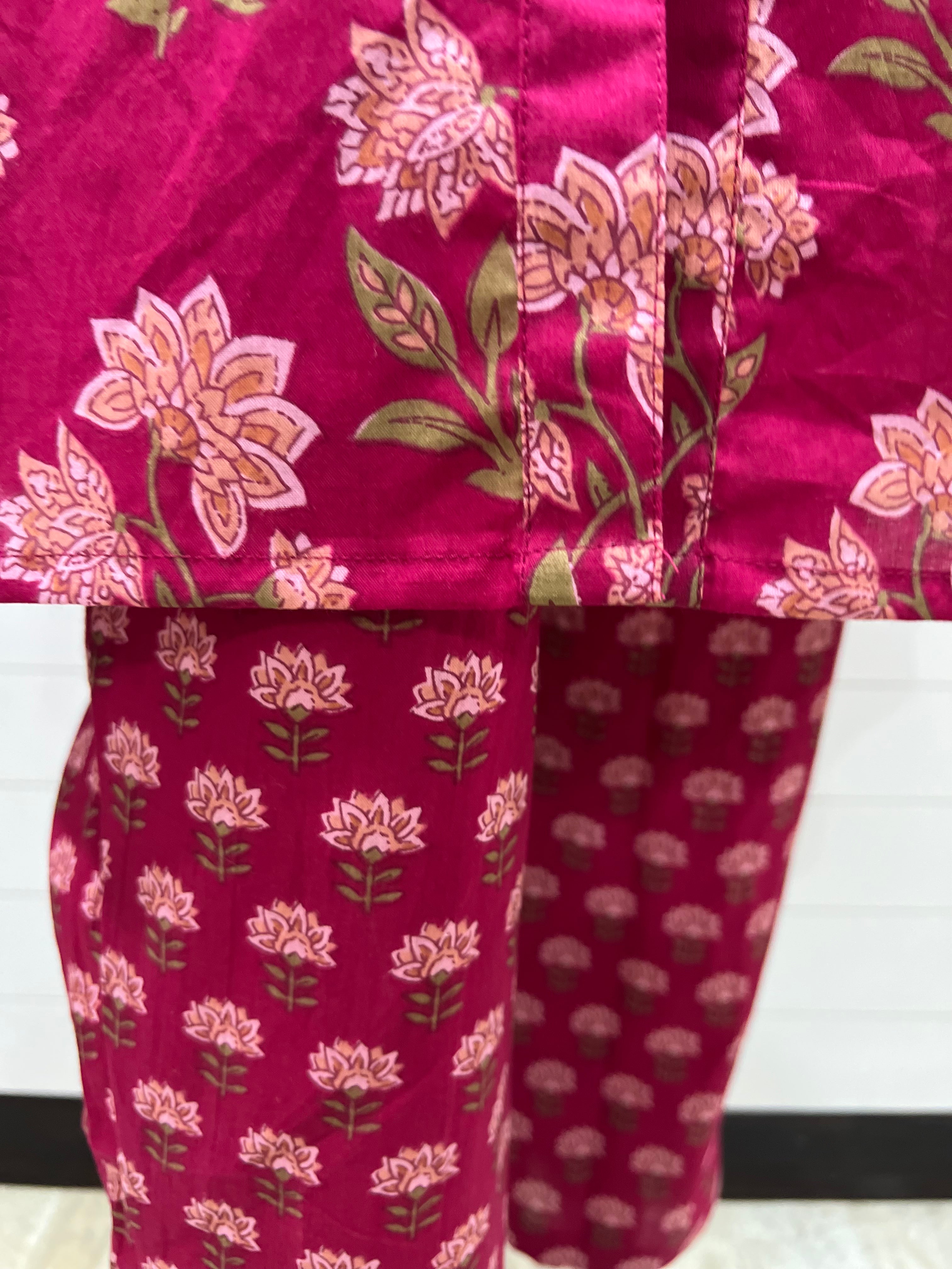 Fuchsia Floral Pure Cotton Printed Feeding Kurta and Pant Set