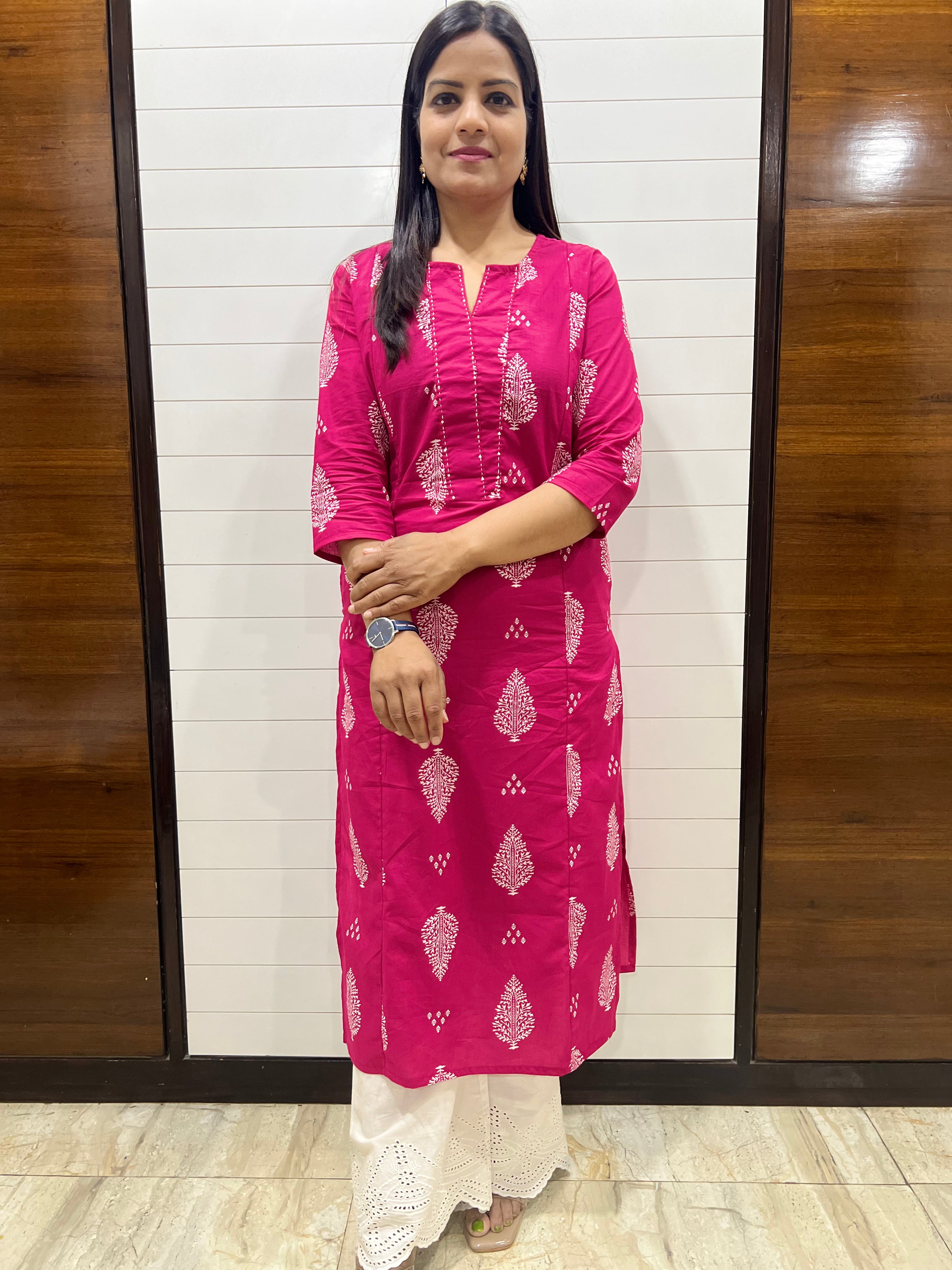 Mumzhug Fuchsia Pure Cotton Feeding Kurta with Side Pocket
