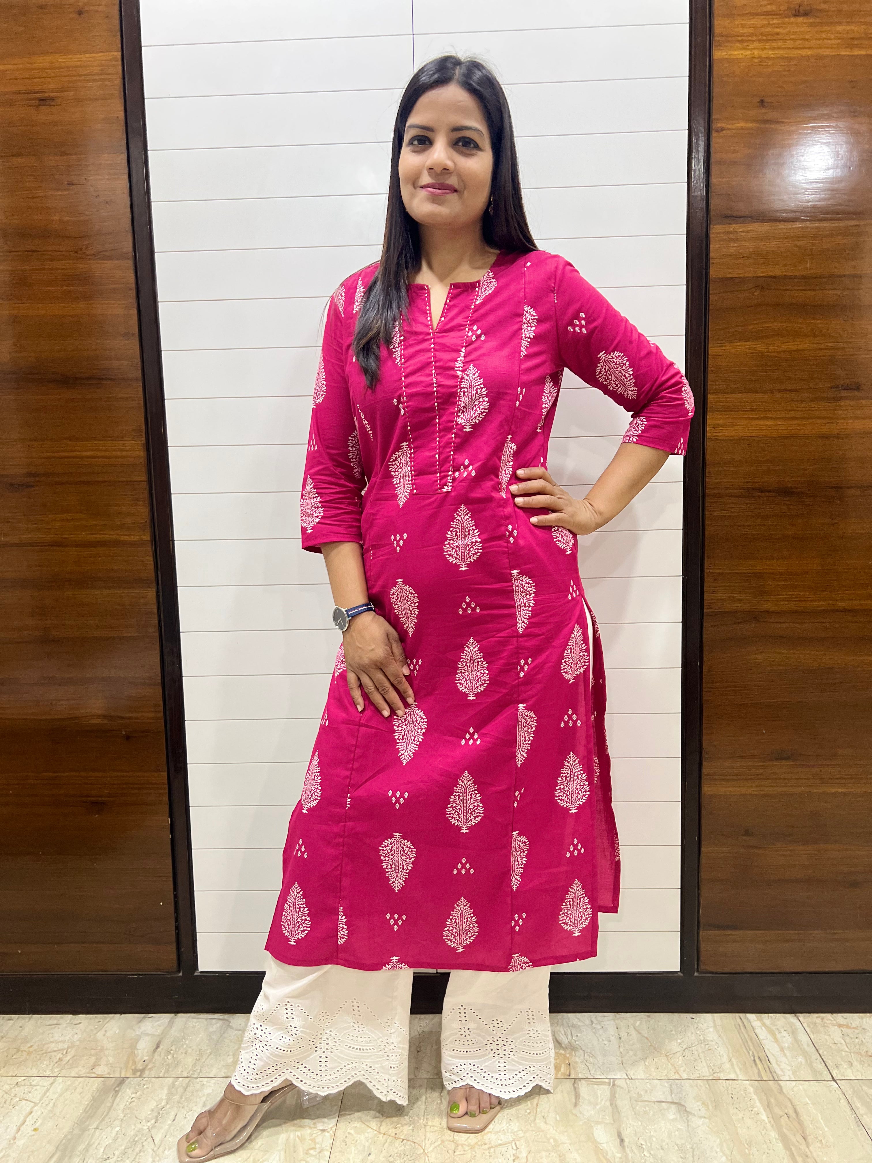 Mumzhug Fuchsia Pure Cotton Feeding Kurta with Side Pocket