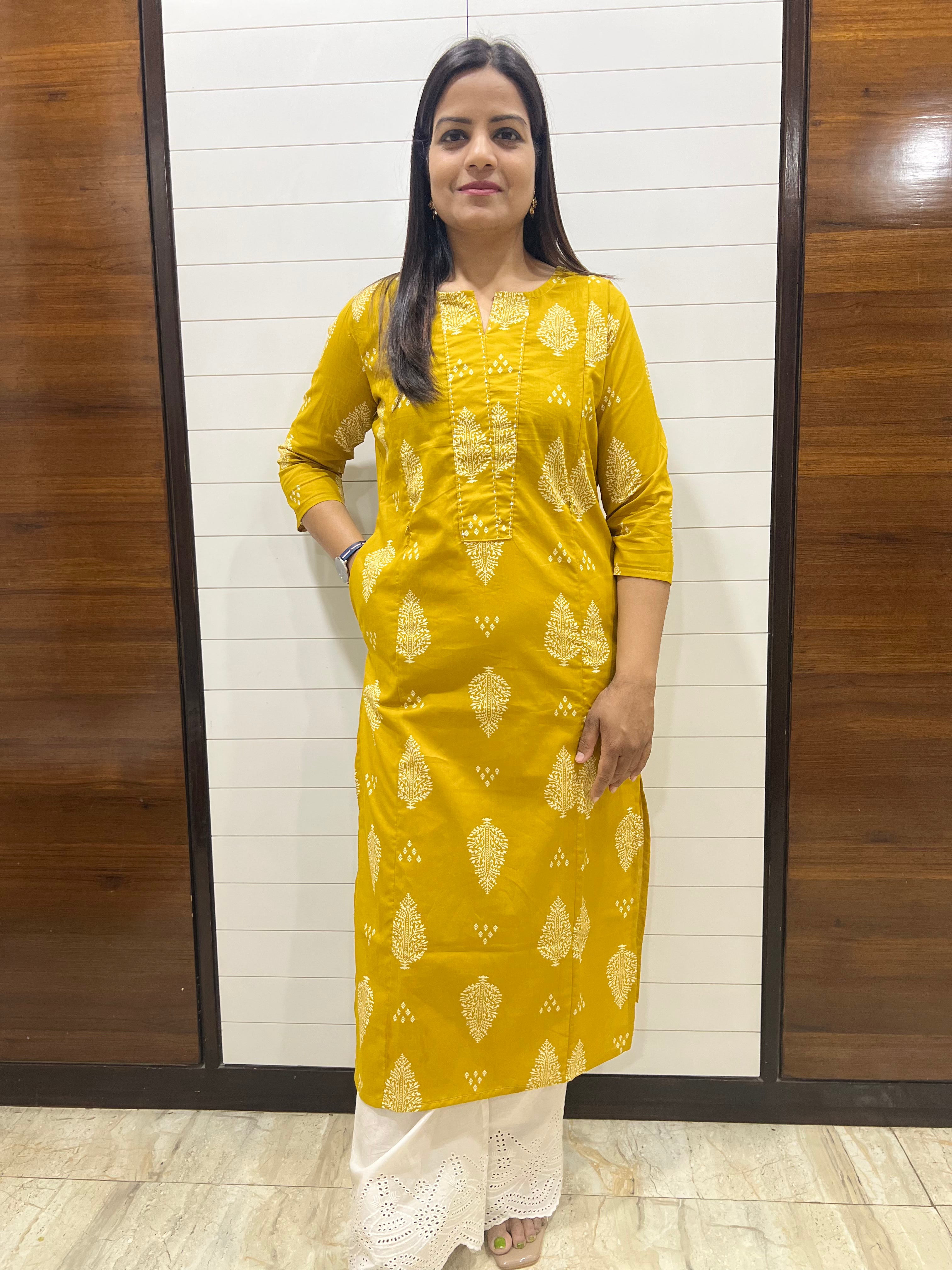 Mumzhug Pure Cotton Yellow Feeding Kurta with Side Pocket