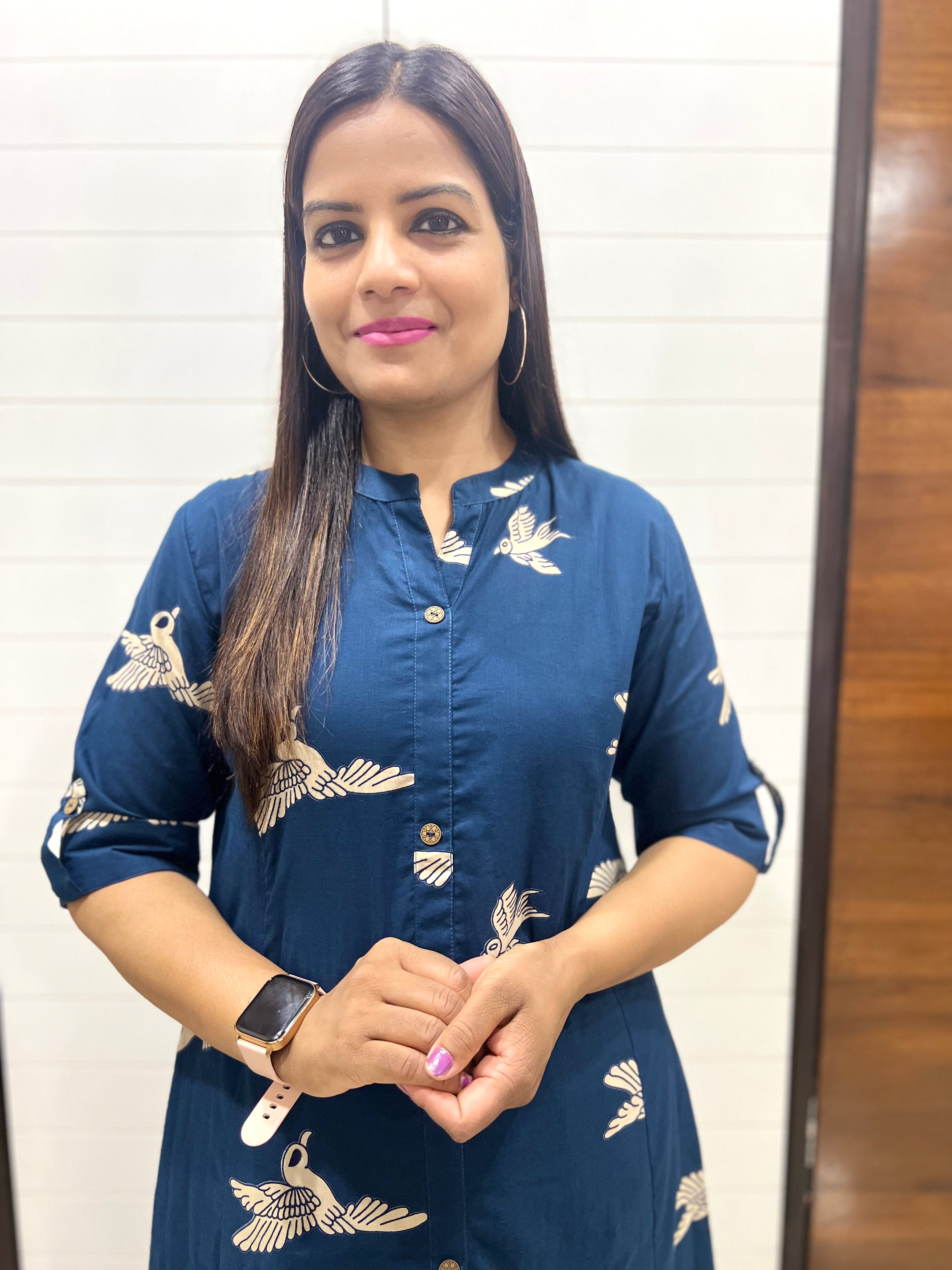 Blue Pure Cotton Printed Feeding Kurta and Pant Set