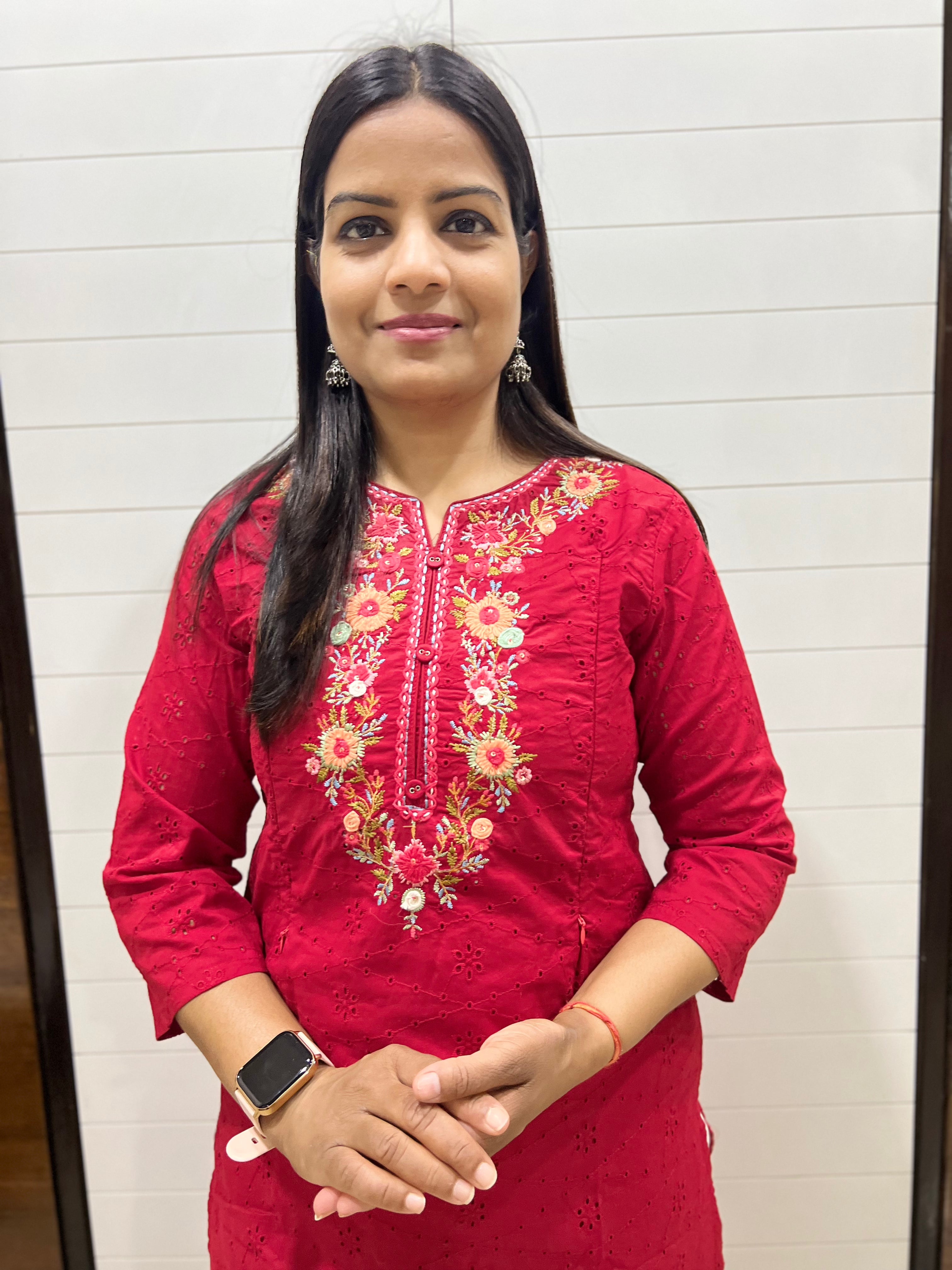 mumzhug pure cotton schiffli embroidered feeding kurta with attached lining