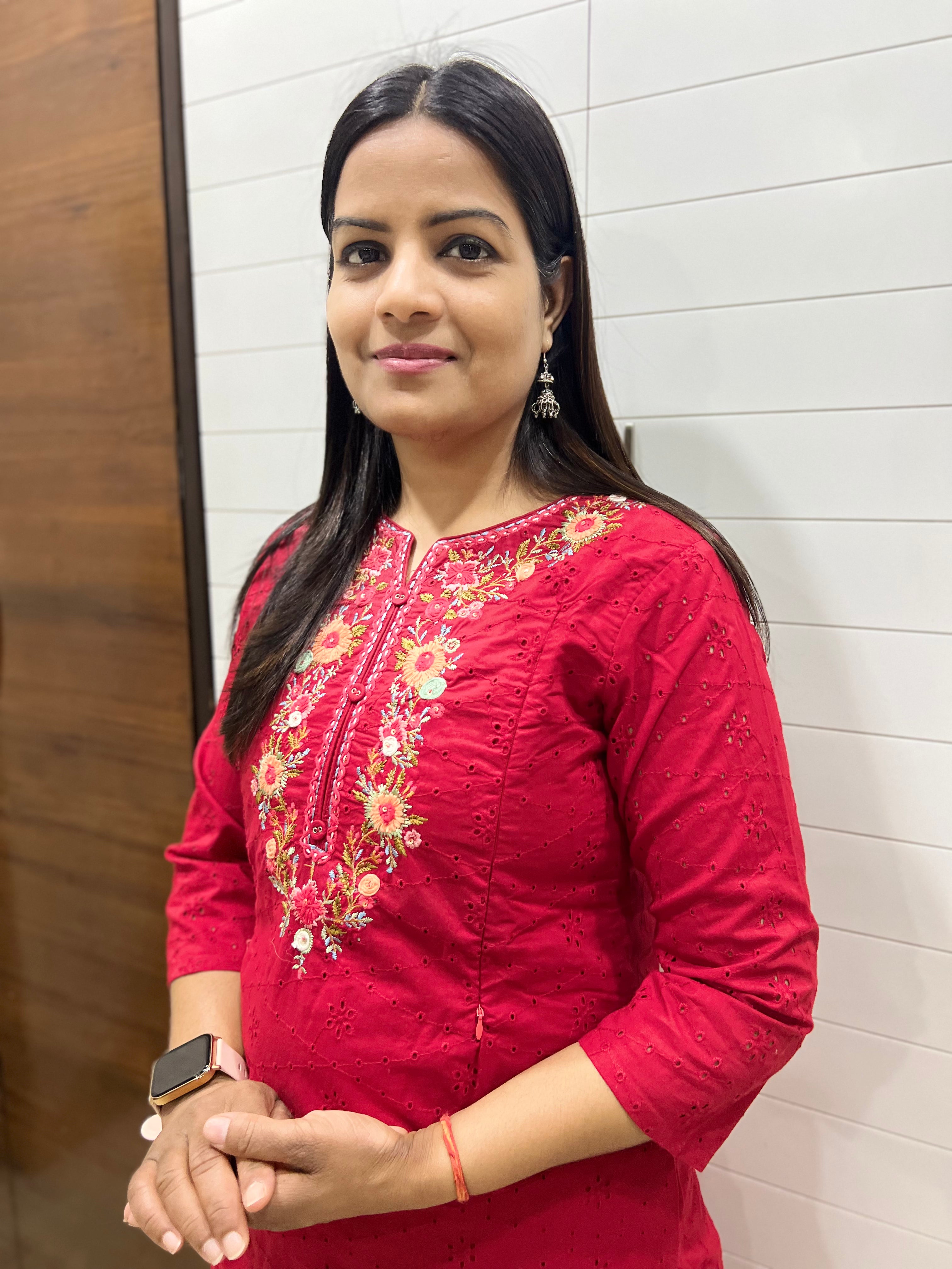mumzhug pure cotton schiffli embroidered feeding kurta with attached lining