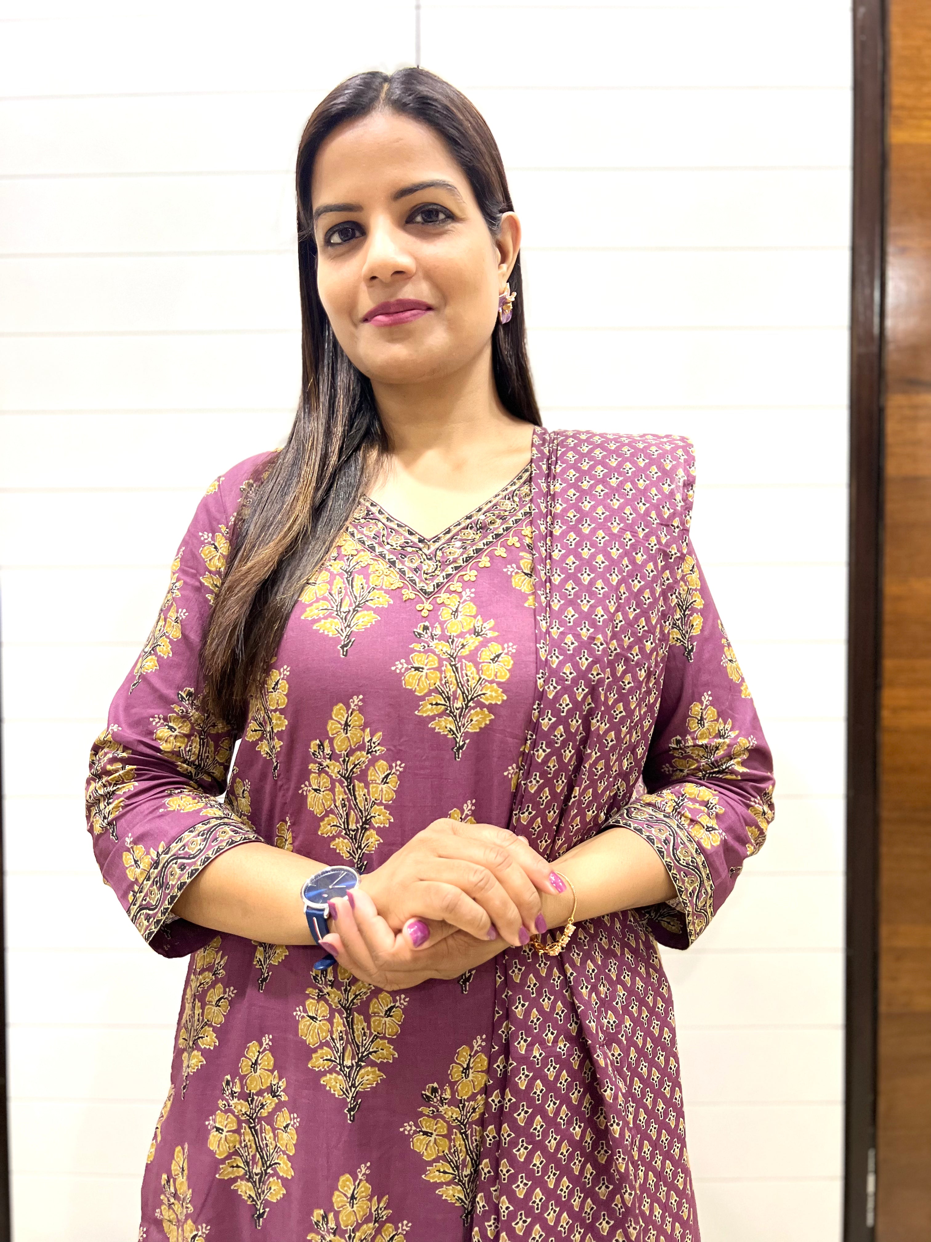 Jaipuri Printed Pure Cotton Feeding Kurta Pant and Dupatta Set