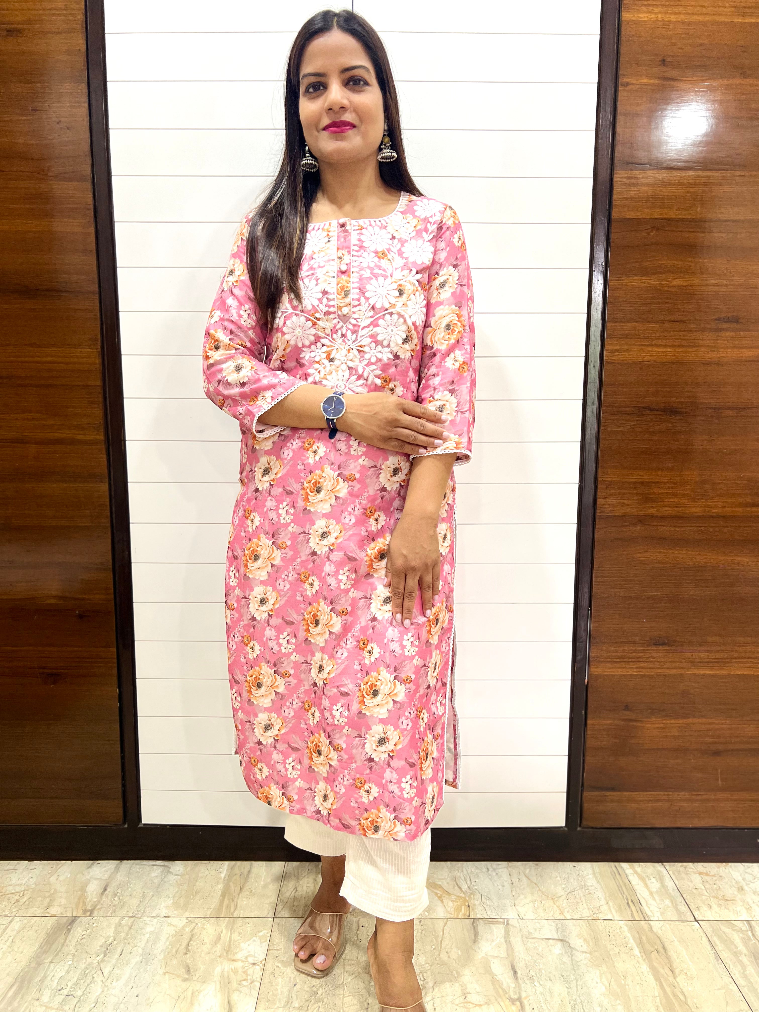 Pink  Cotton Blend Embroidered Feeding Kurta and Pant Set