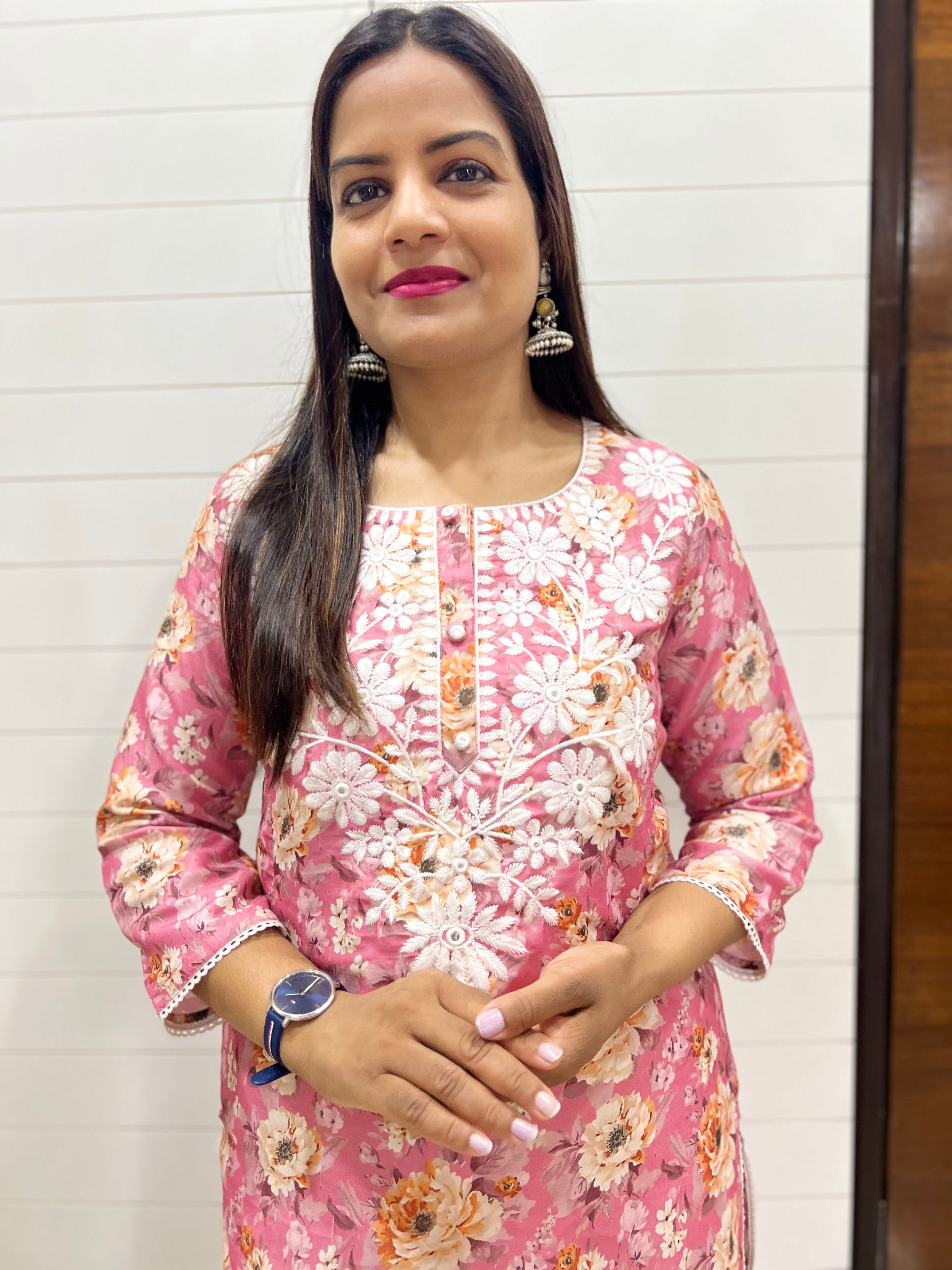 Pink  Cotton Blend Embroidered Feeding Kurta and Pant Set