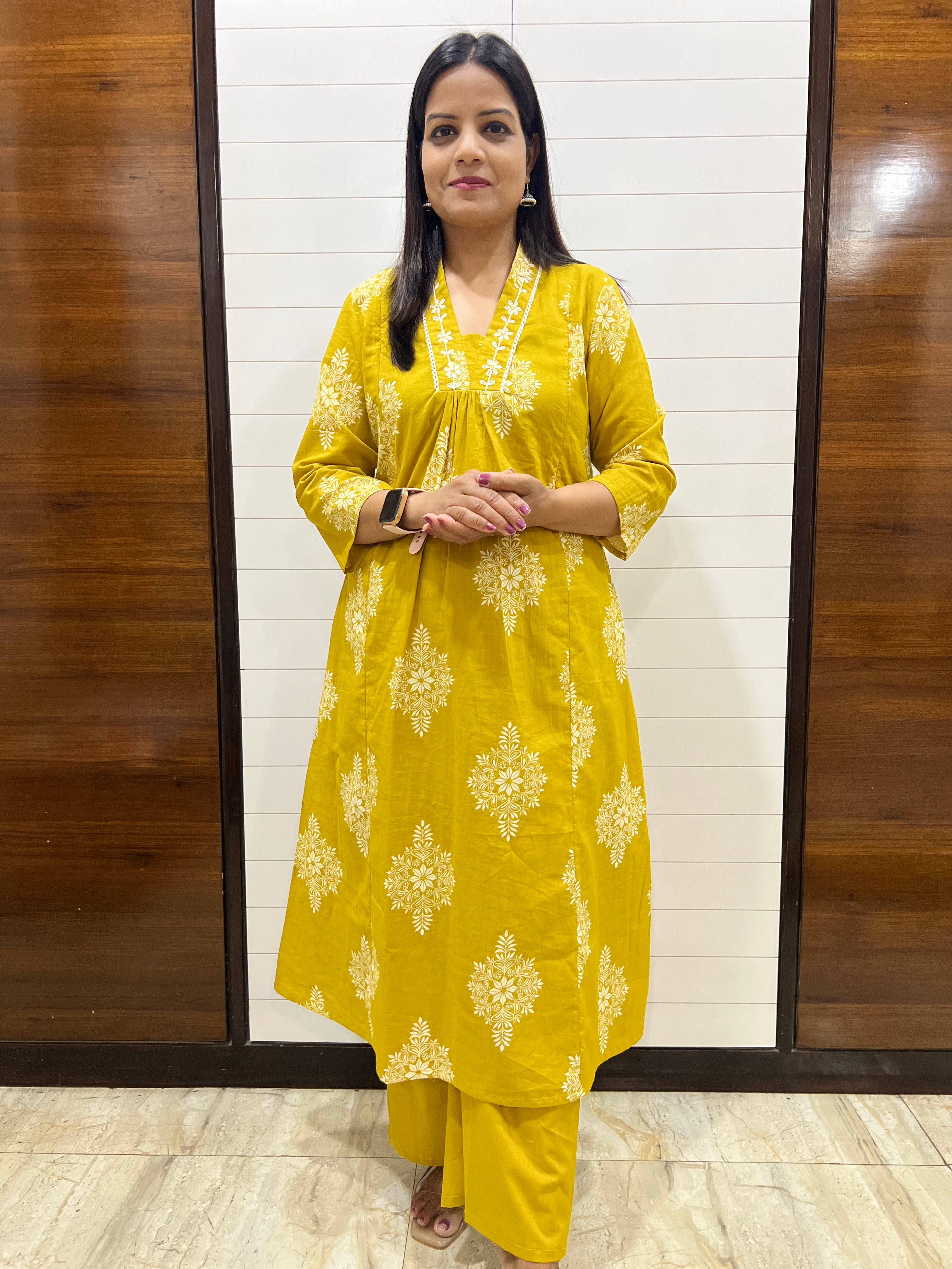 #Ready to ship. Mumzhug mustard pure premium cotton feeding kurta set
