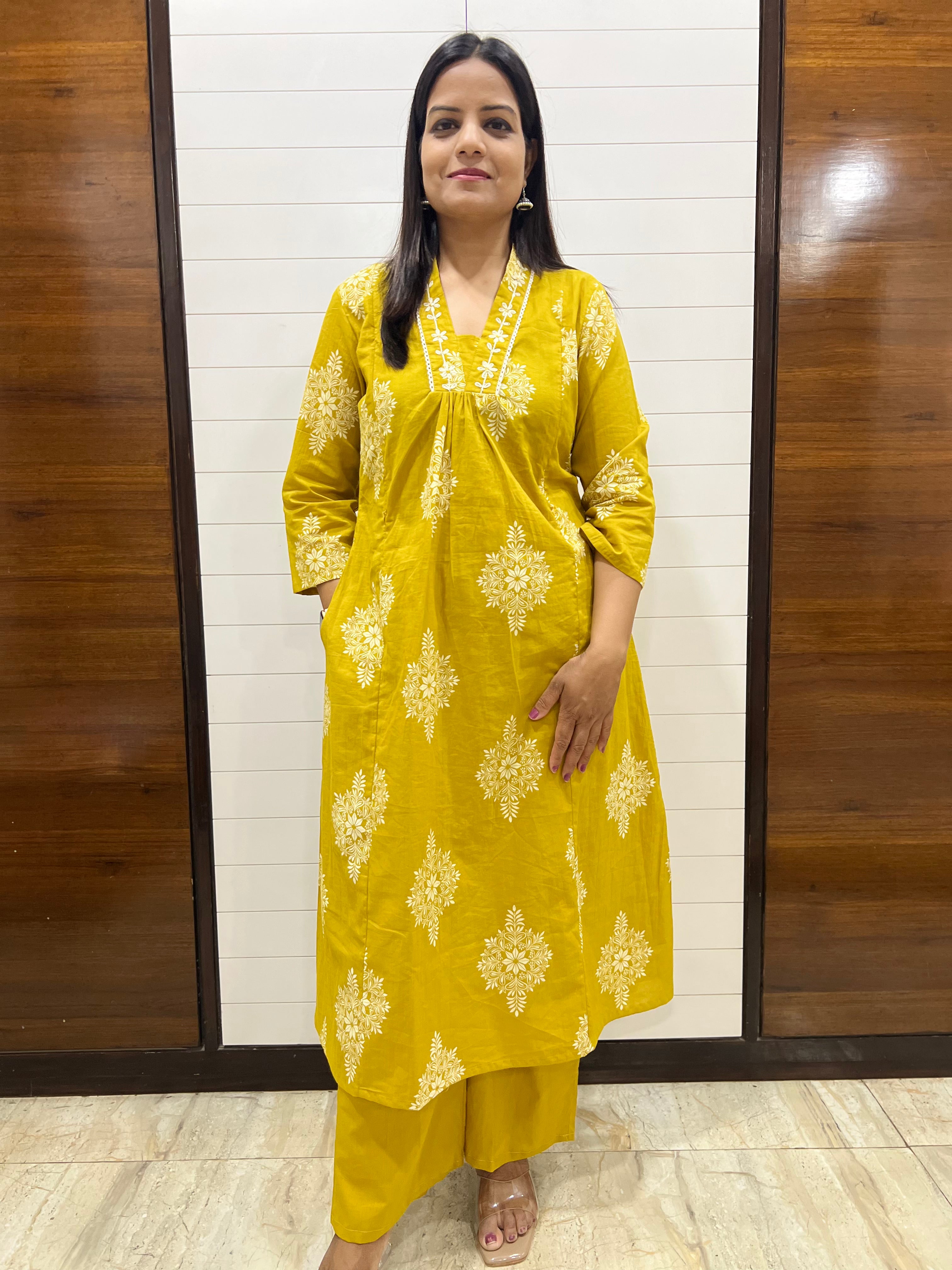 #Ready to ship. Mumzhug mustard pure premium cotton feeding kurta set