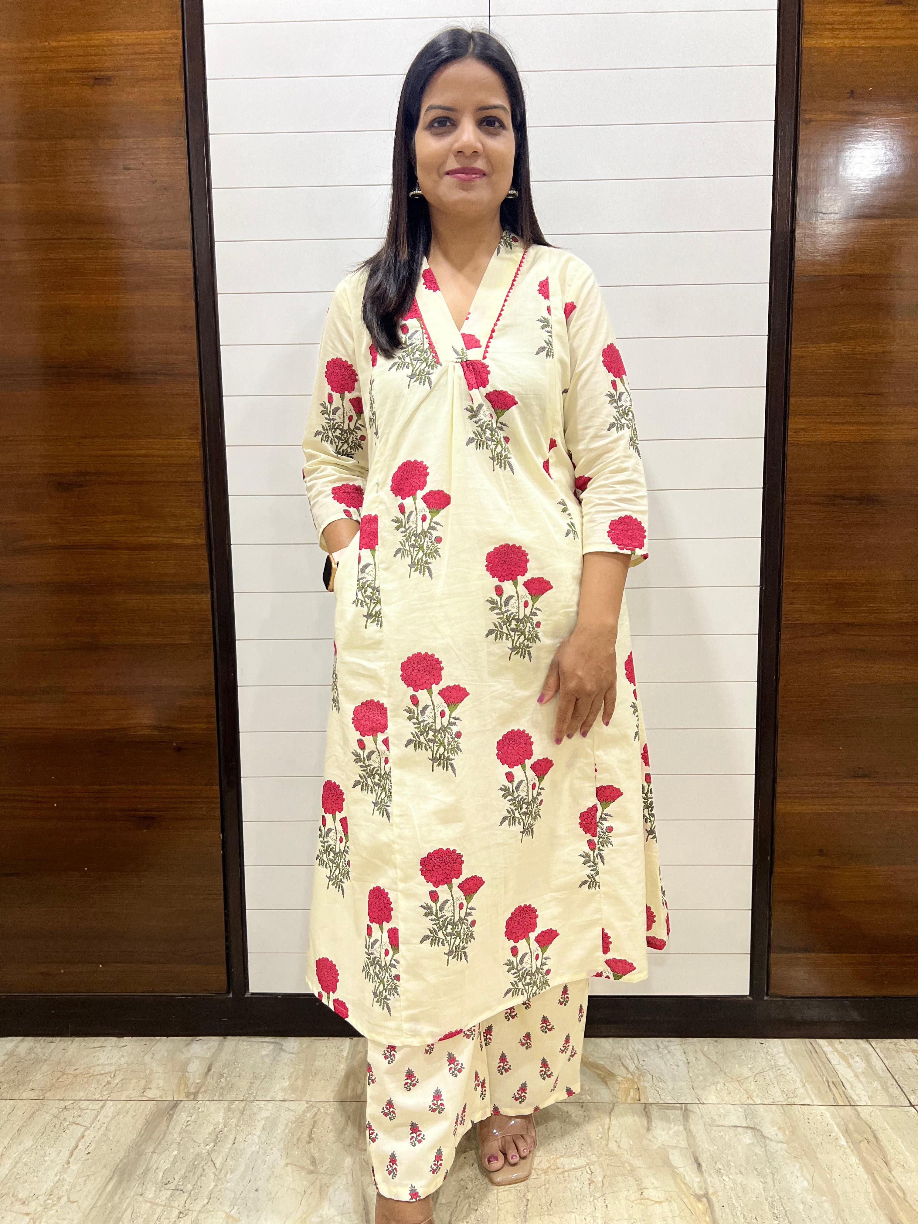 #READY TO SHIP...Mumzhug pure premium cotton feeding kurta set with attached lining