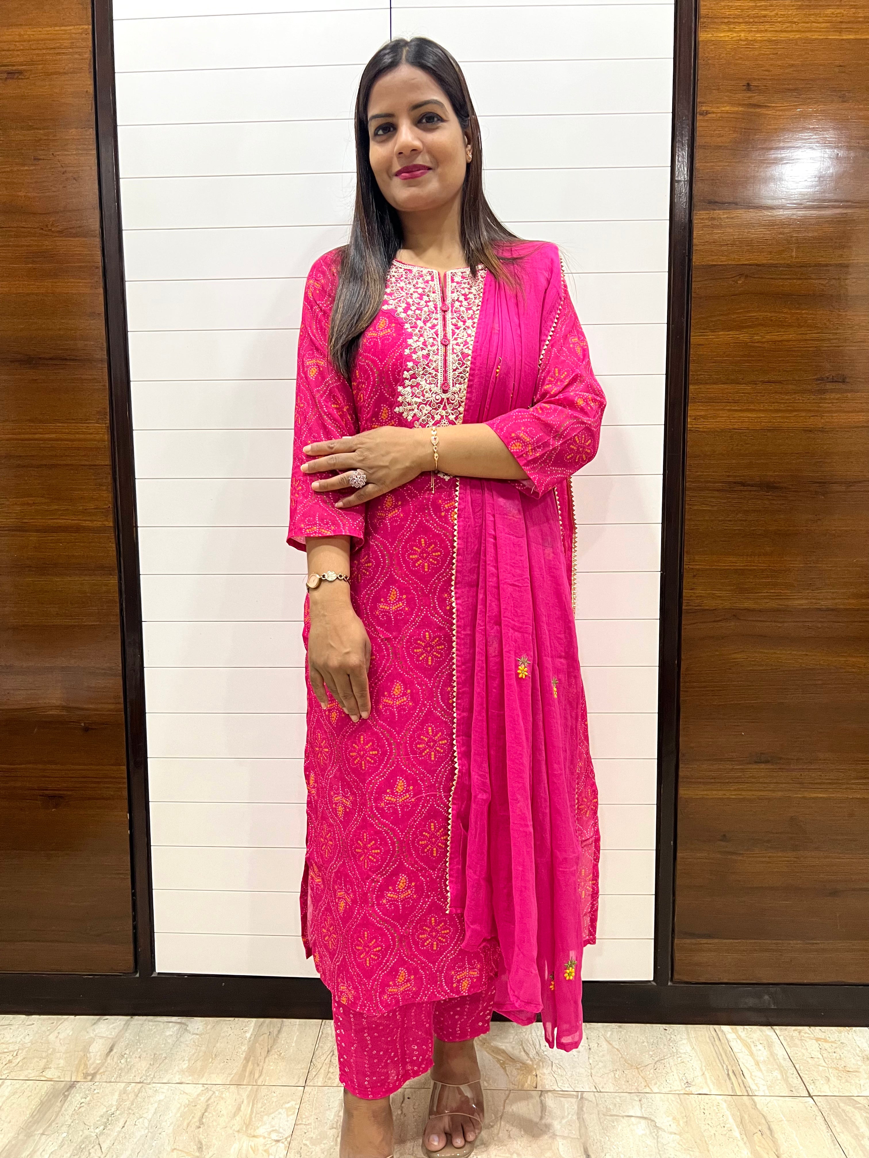 Fuchsia Blend Cotton Embroidered Feeding Kurta Pant and Embroidered Dupatta with Attached Lining