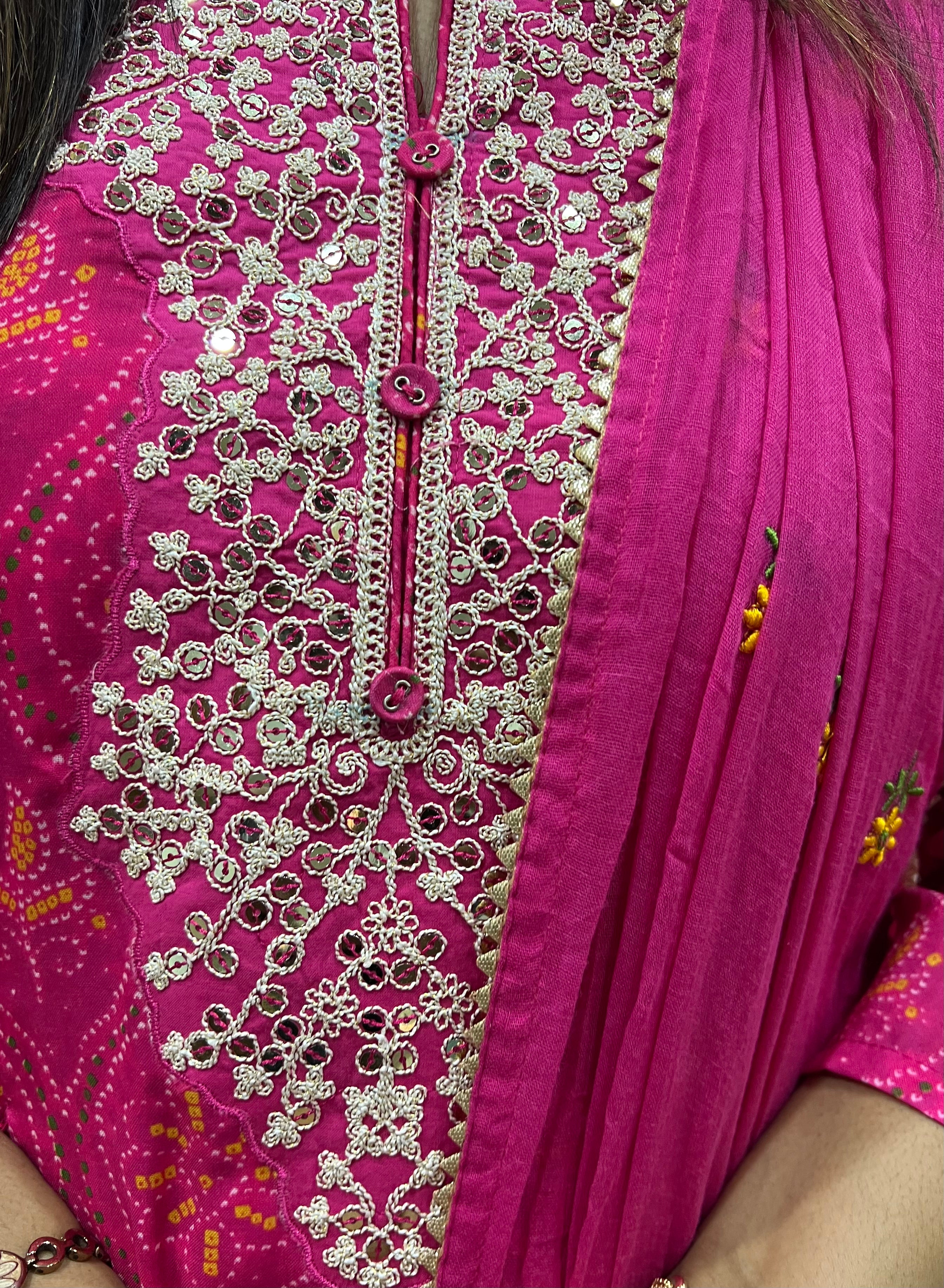 Fuchsia Blend Cotton Embroidered Feeding Kurta Pant and Embroidered Dupatta with Attached Lining