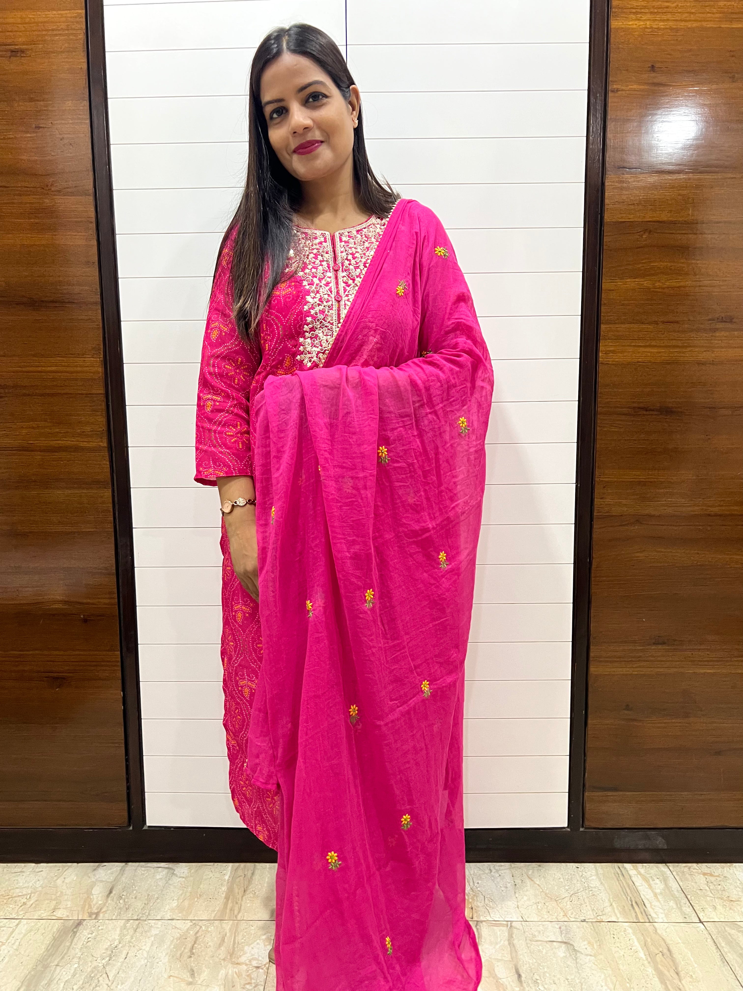 Fuchsia Blend Cotton Embroidered Feeding Kurta Pant and Embroidered Dupatta with Attached Lining