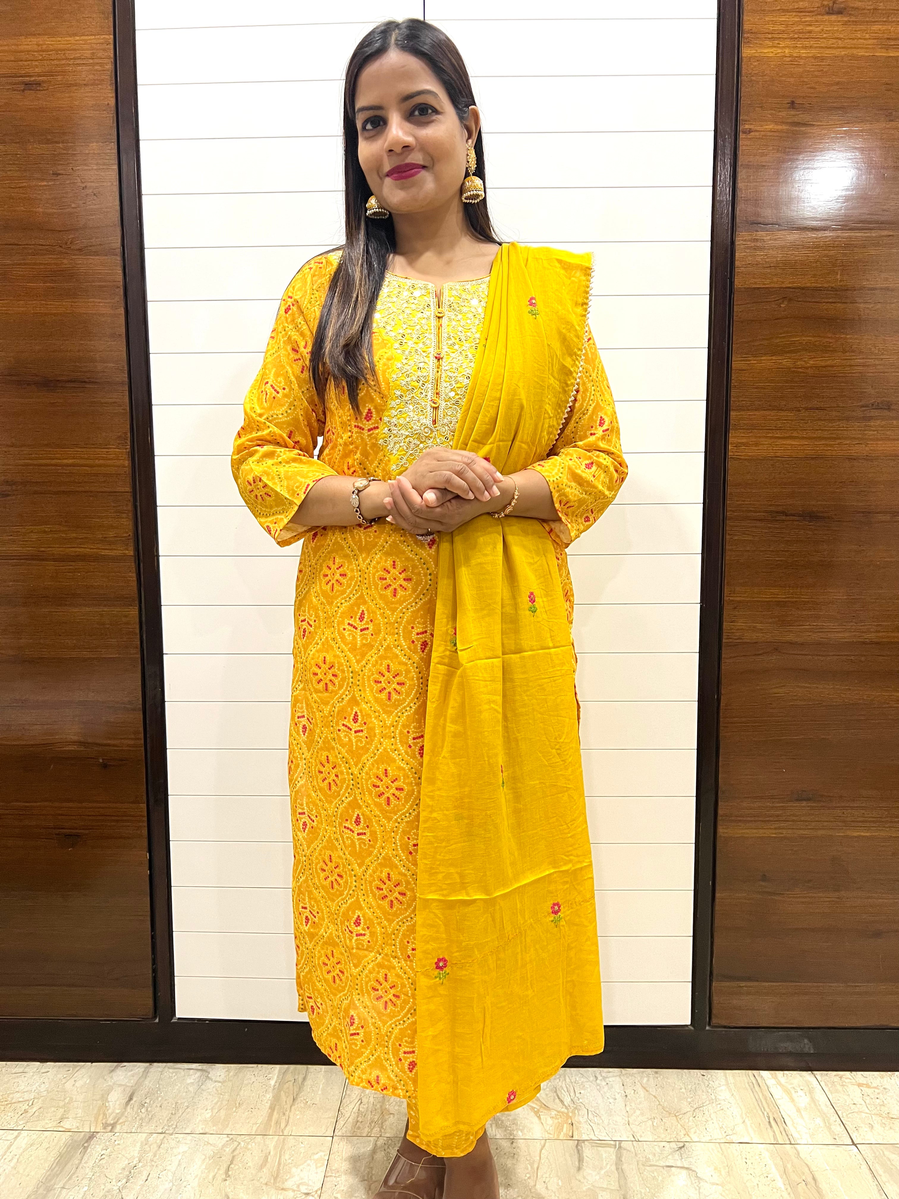Yellow Blend Cotton Embroidered Feeding Kurta Pant and Embroidered Dupatta with Attached Lining