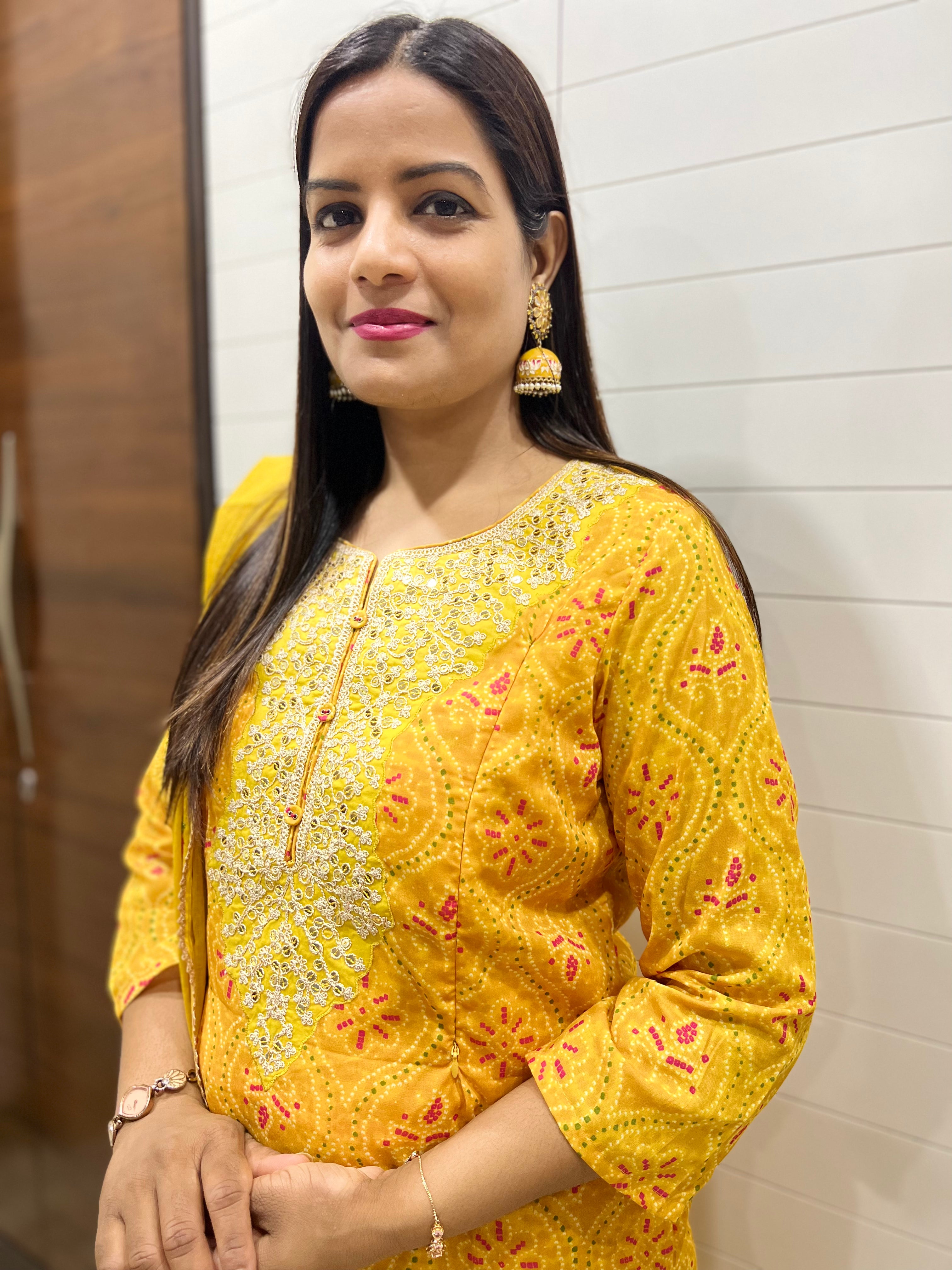 Yellow Blend Cotton Embroidered Feeding Kurta Pant and Embroidered Dupatta with Attached Lining