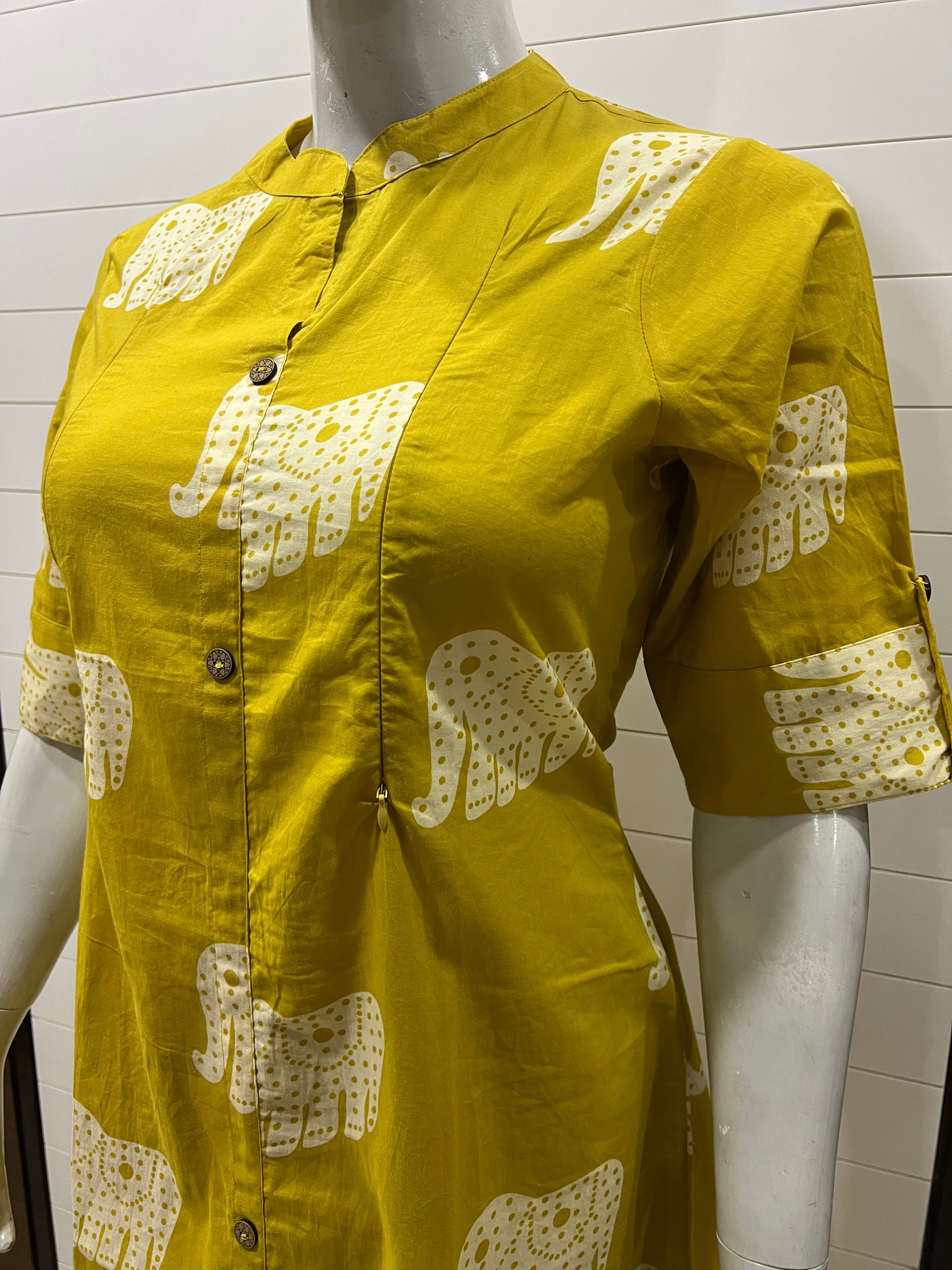 Yellow Pure Cotton Printed Feeding A-Line Kurta Pant Set