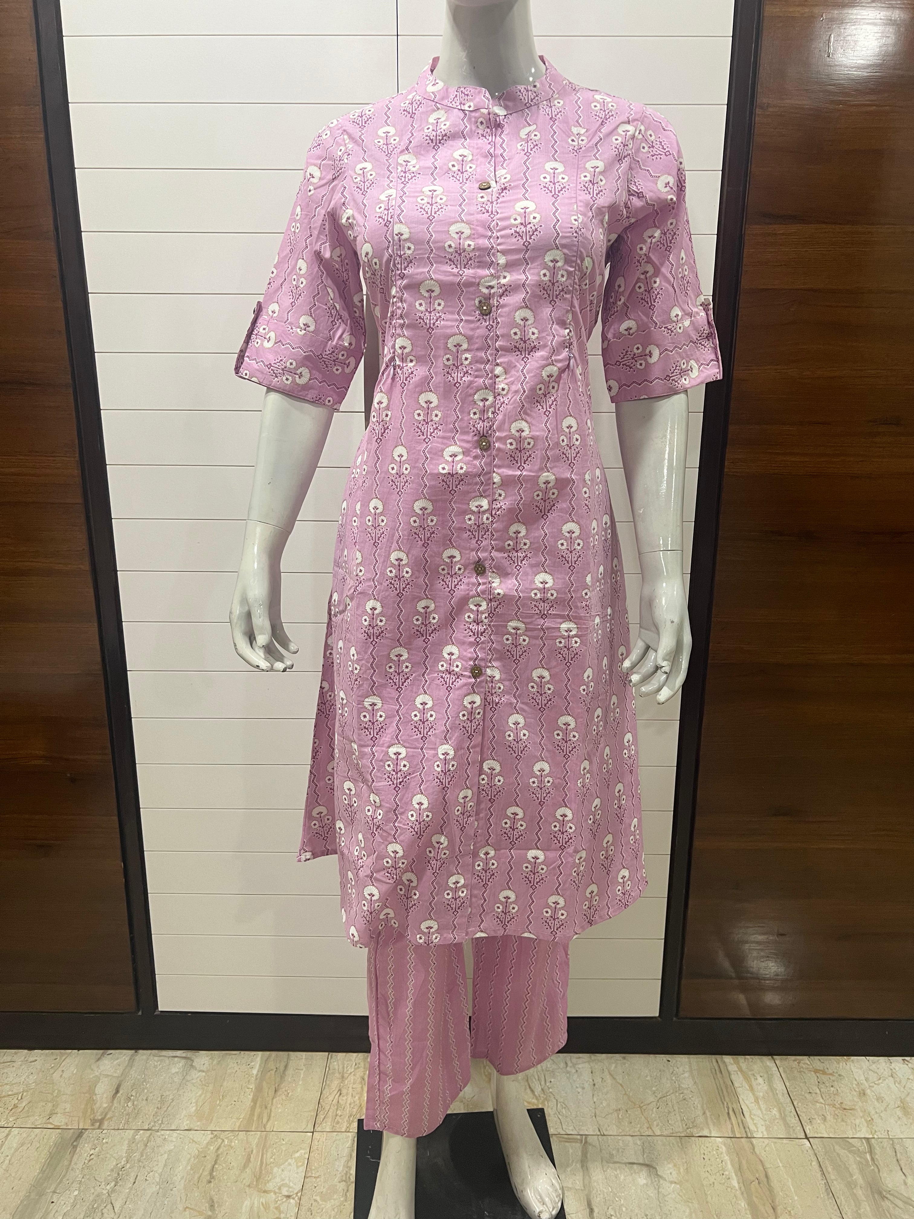 Soft Lavendar Colored Pure Cotton Feeding Kurta Pant set