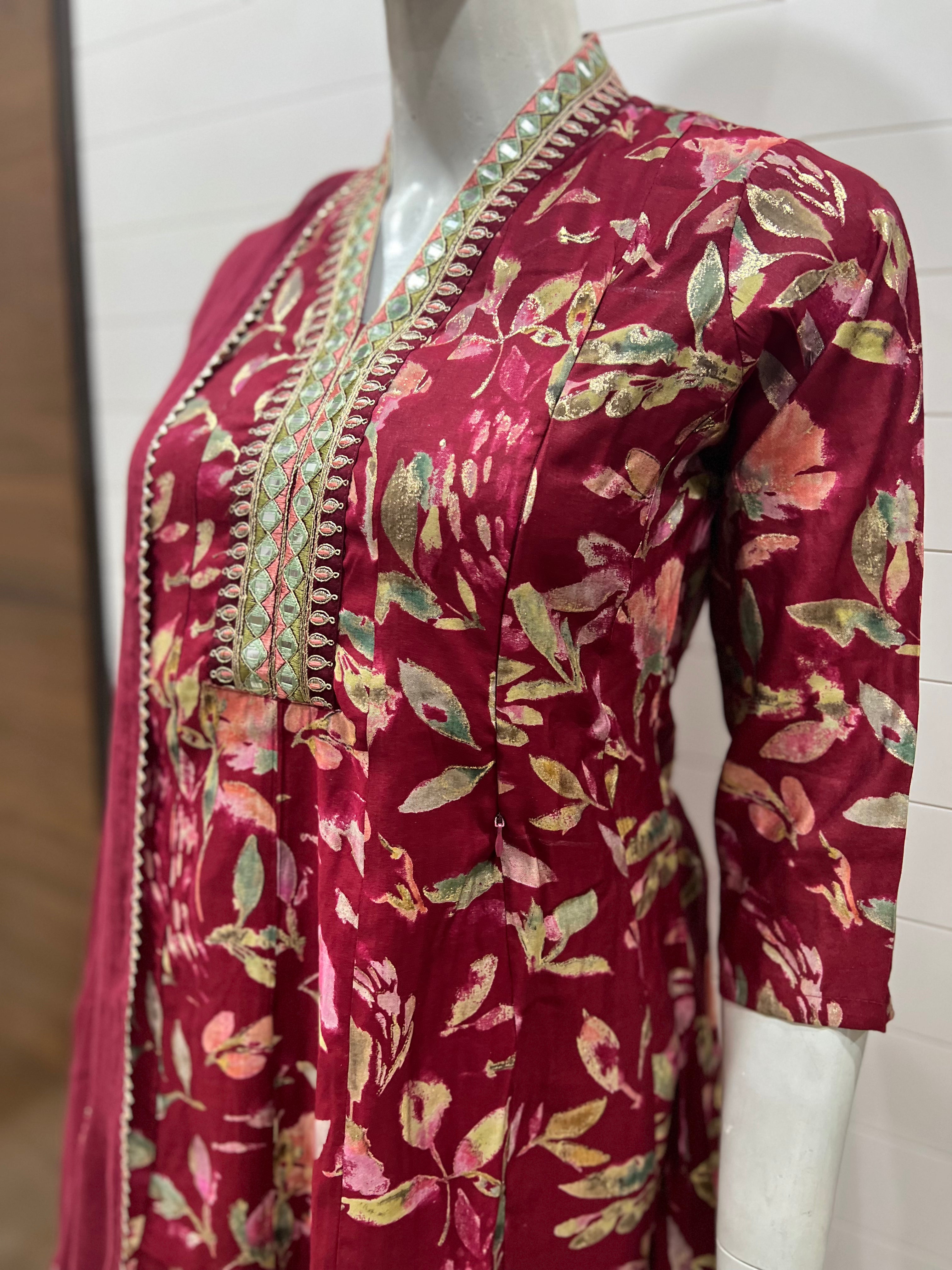 Maslin Cotton Festive Embroidered Feeding Friendly Anarkali Pant and Dupatta Set with Attached Lining